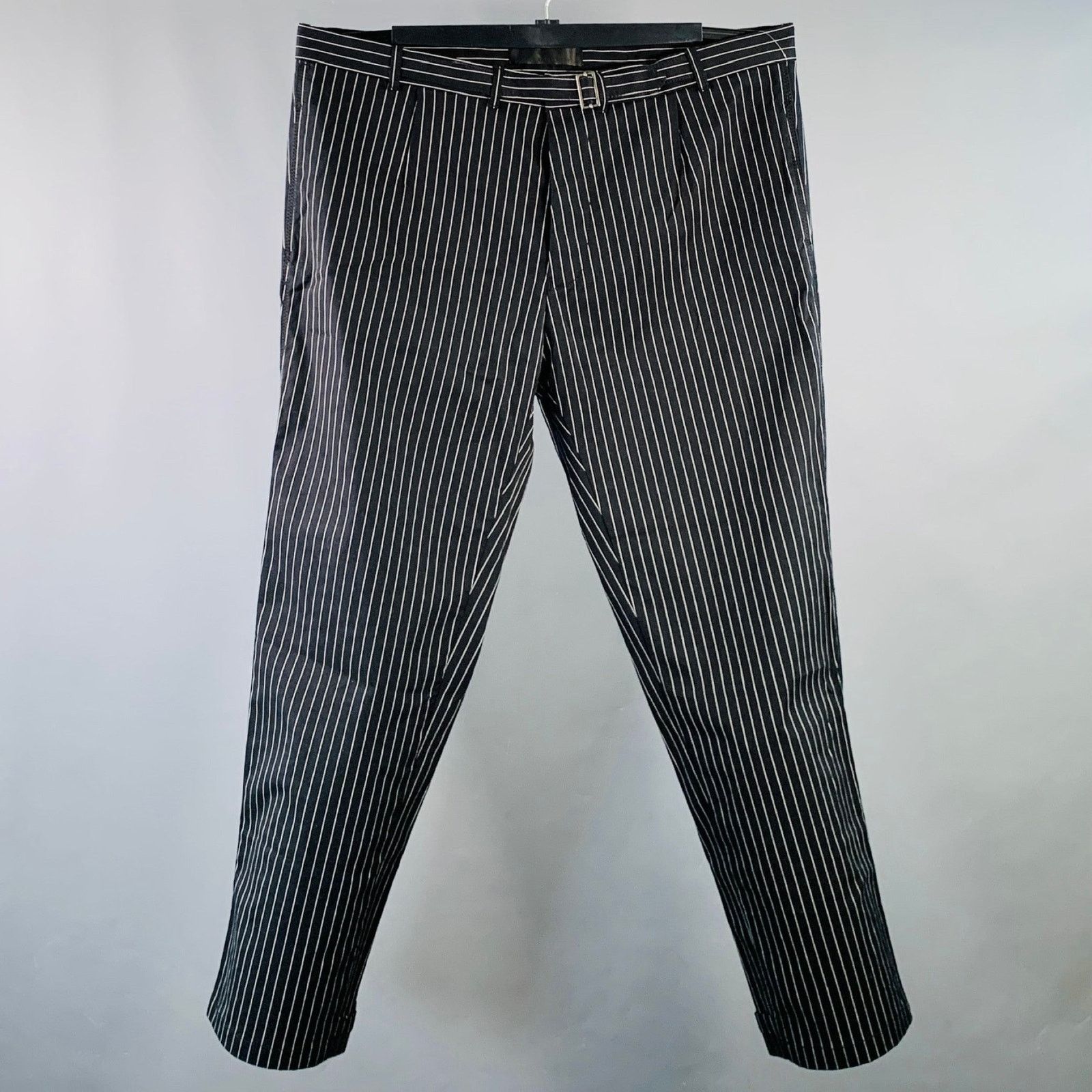 Haider Ackermann Size XL Black White Stripe Cotton Blend Belted Casual Pants Size US 40 / EU 56 - 1 Thumbnail