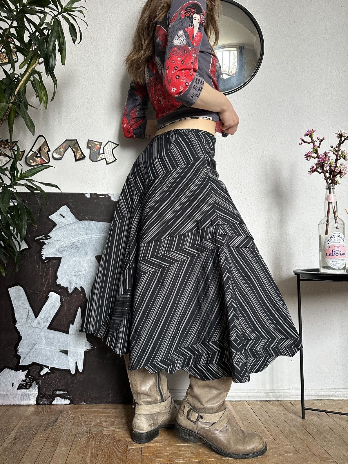 Vintage Asymmetrical Striped Office Core Deconstructed Midi Skirt Size 28" / US 6 / IT 42 - 3 Thumbnail