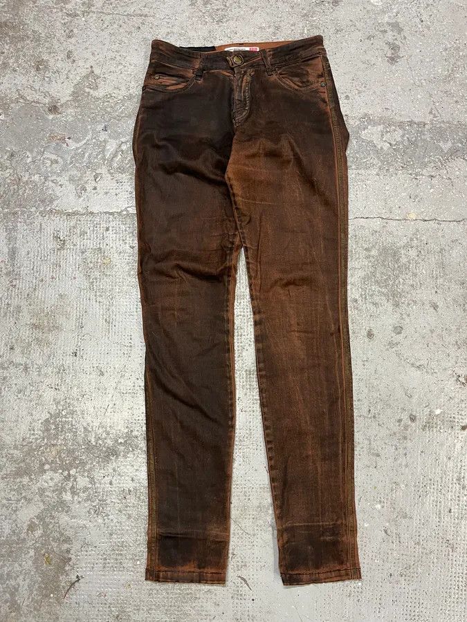 Vintage Plein Sud Waxed Burnt Copper Skinny Jeans Size 25" / US 0 / IT 36 - 1 Thumbnail