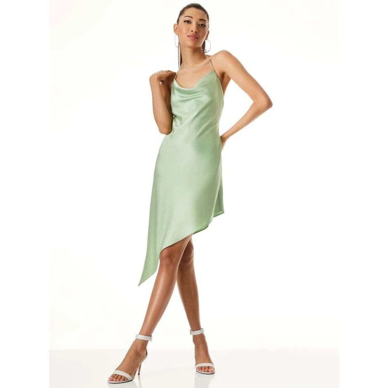 Alice Olivis Satin Harmony Drapey Asymmetric Slip Dress