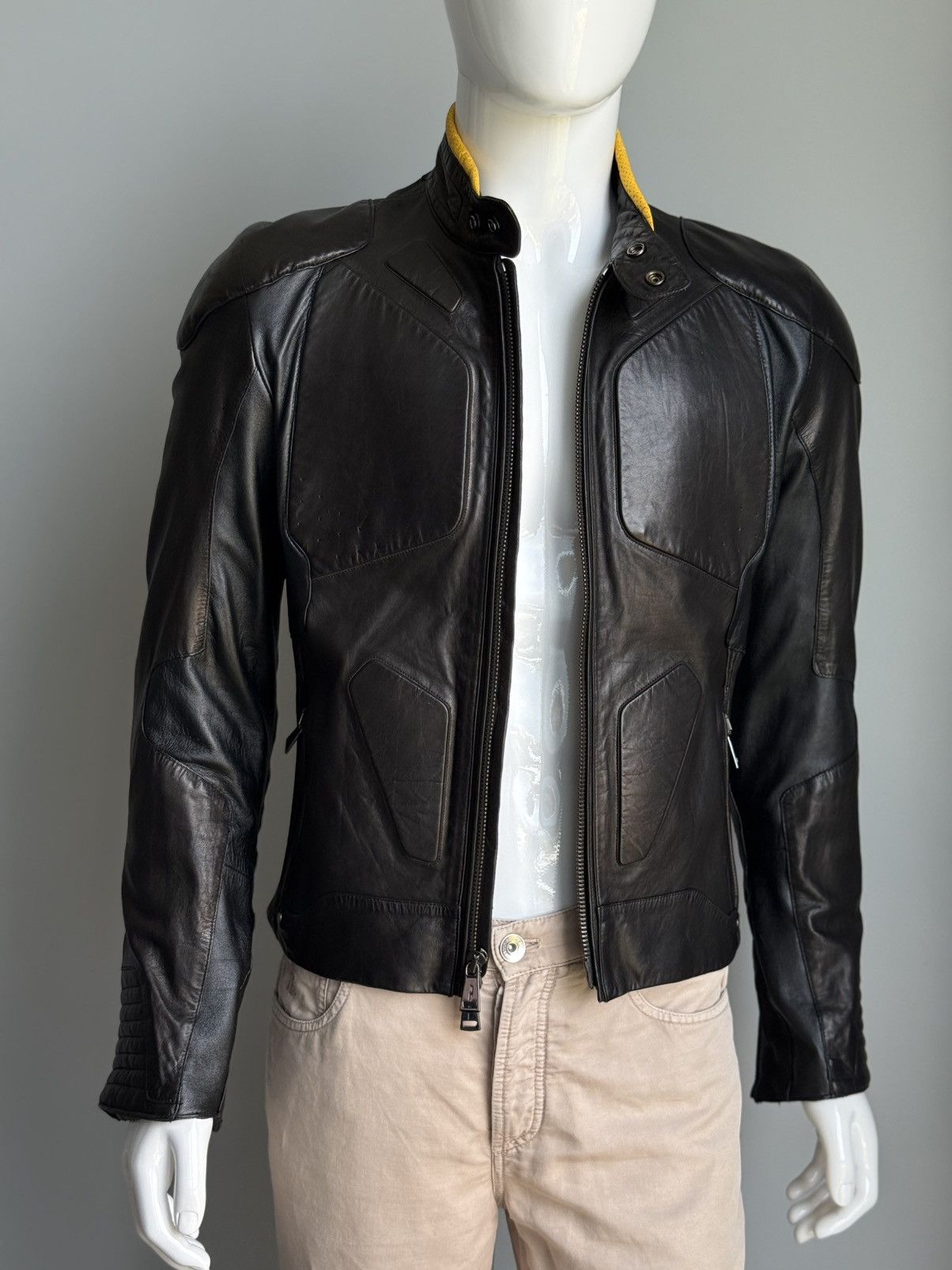Ralph Lauren Black Label ARCHIVE 5/5 LEATHER MOTO JACKET WITH RIBBED ARMOR DETAILING Size US M / EU 48-50 / 2 - 5 Thumbnail