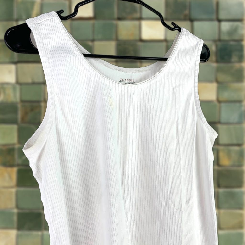 Vintage Classic Elements Solid White Ribbed Tank Top Basic Shirt Womens Large Size L / US 10 / IT 46 - 1 Thumbnail