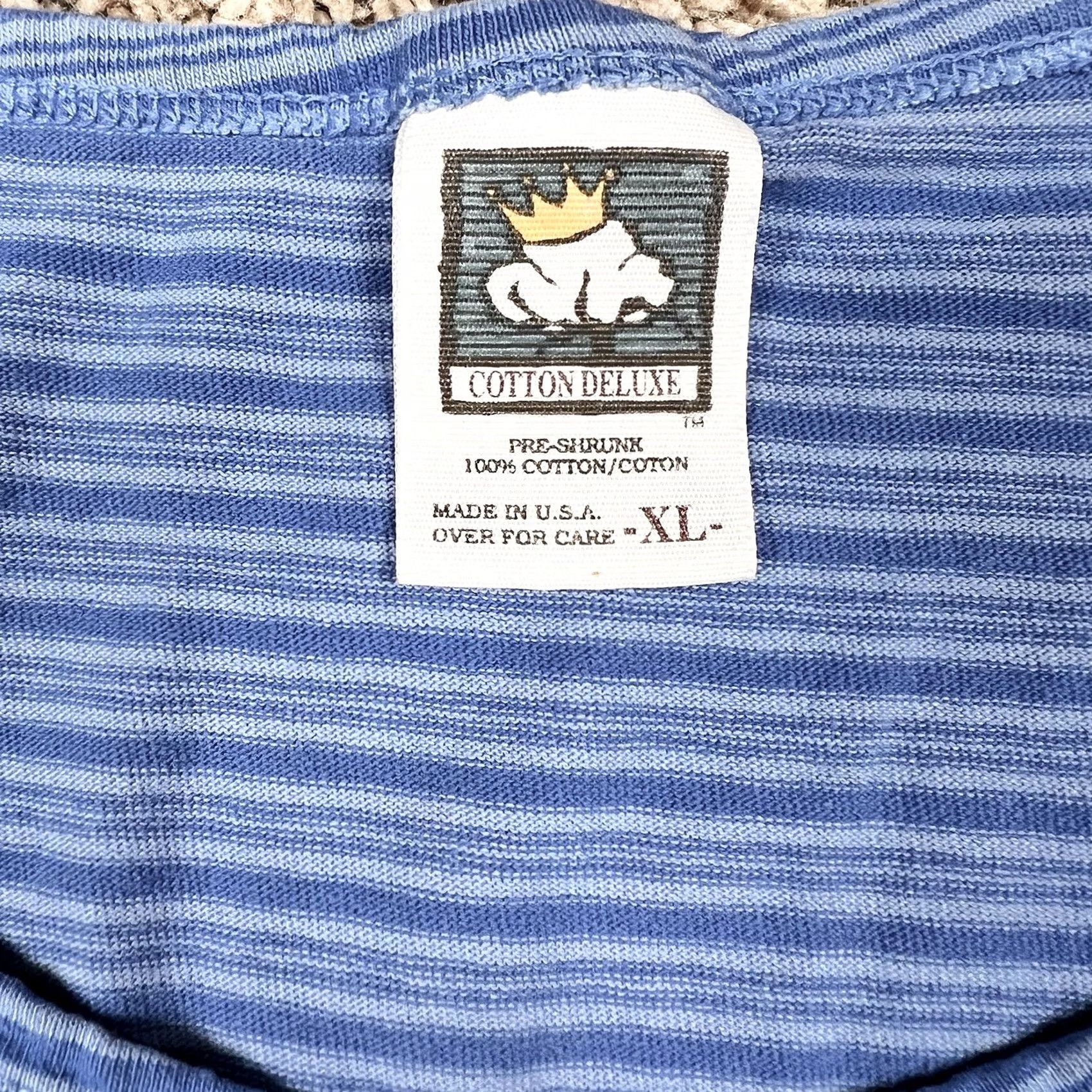Vintage VINTAGE Cotton Deluxe Striped T-Shirt Adult XL Blue 100% Cotton Regular Unisex 90s Grunge Hipster Size US XL / EU 56 / 4 - 2 Thumbnail