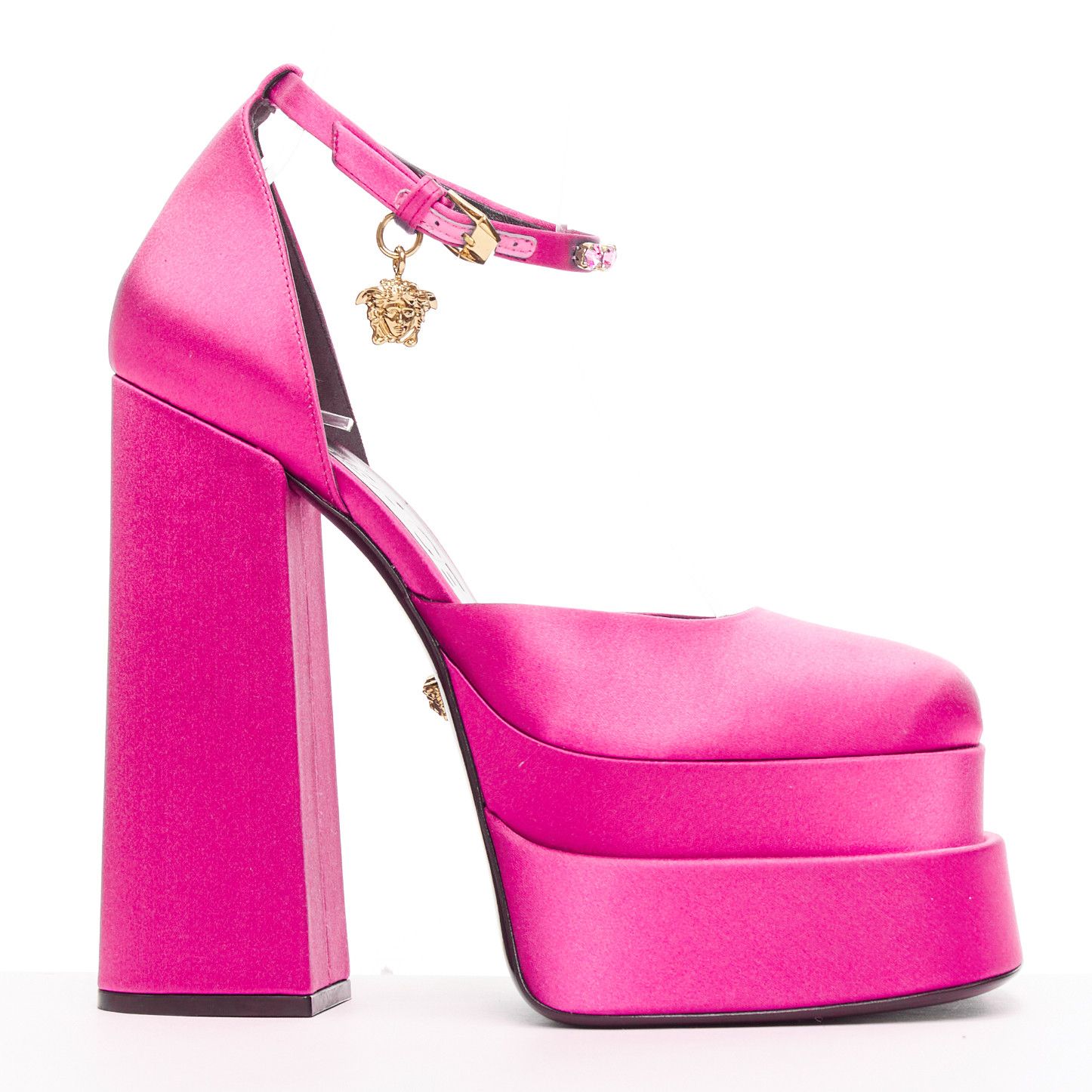 Versace VERSACE Runway Aevitas 155 pink satin gold crystal Medusa double platform EU40 Size US 10 / IT 40 - 1 Thumbnail