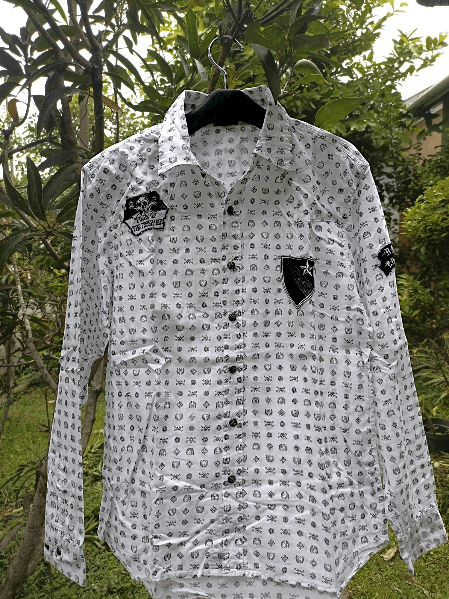 Japanese Brand Badboy full Skull print Y2K Poem Shirt Size US L / EU 52-54 / 3 - 1 Thumbnail