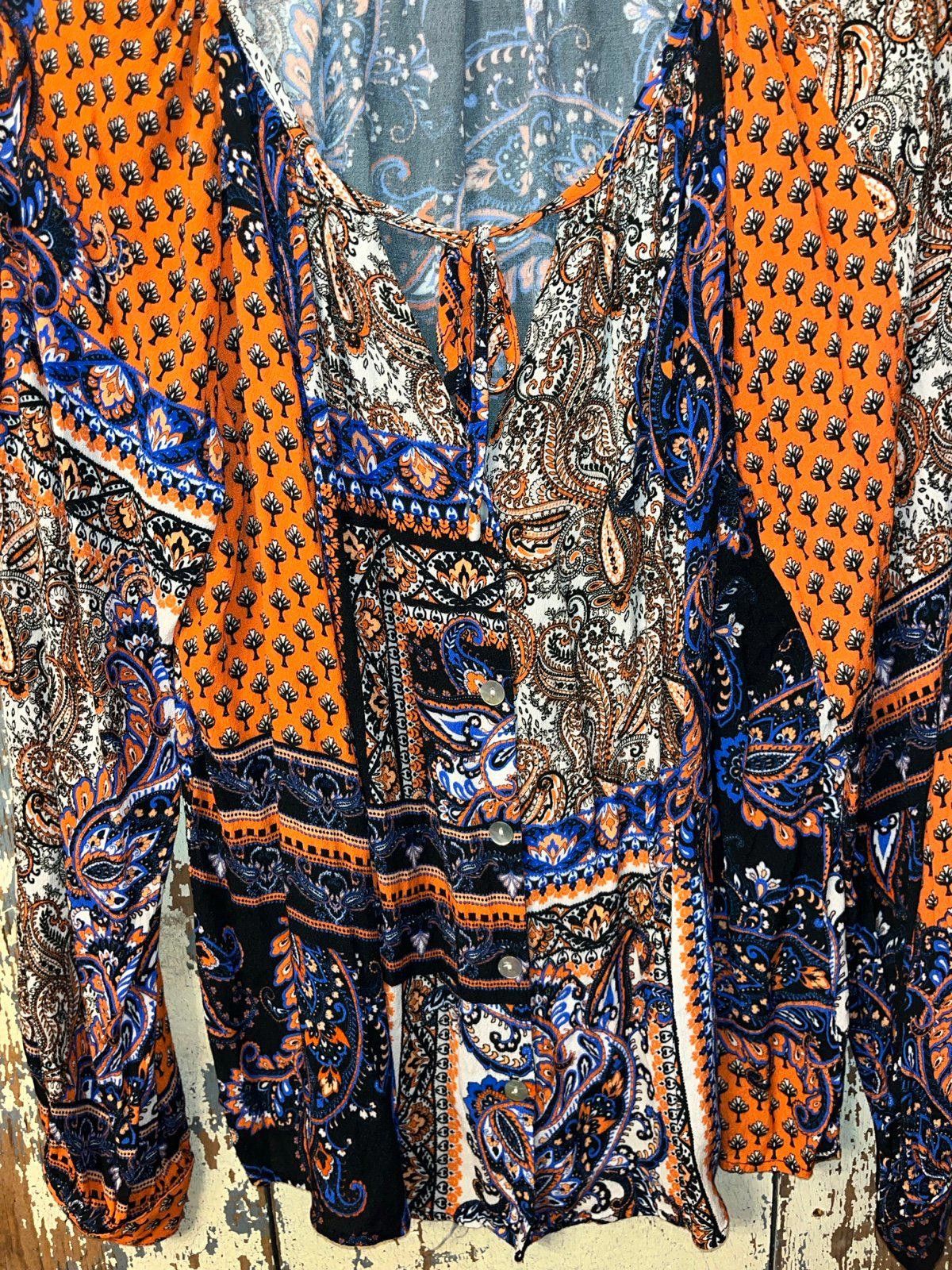 Designer Karen Kane boho blouse, size medium, orange blue Size M / US 6-8 / IT 42-44 - 4 Thumbnail