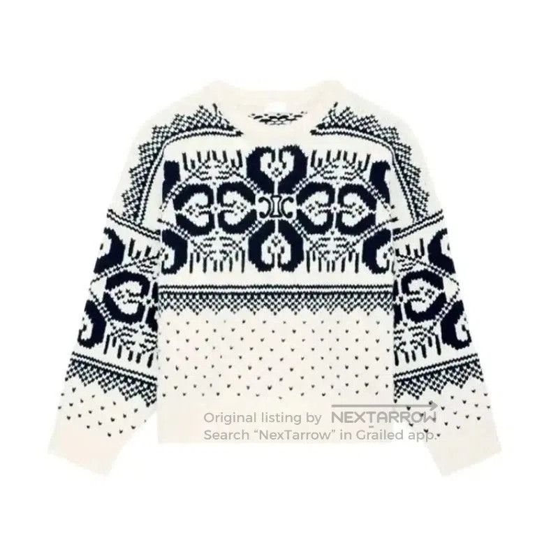 Chanel Chanel White Sweater with Navy Patterns . Size M / US 6-8 / IT 42-44 - 2 Thumbnail
