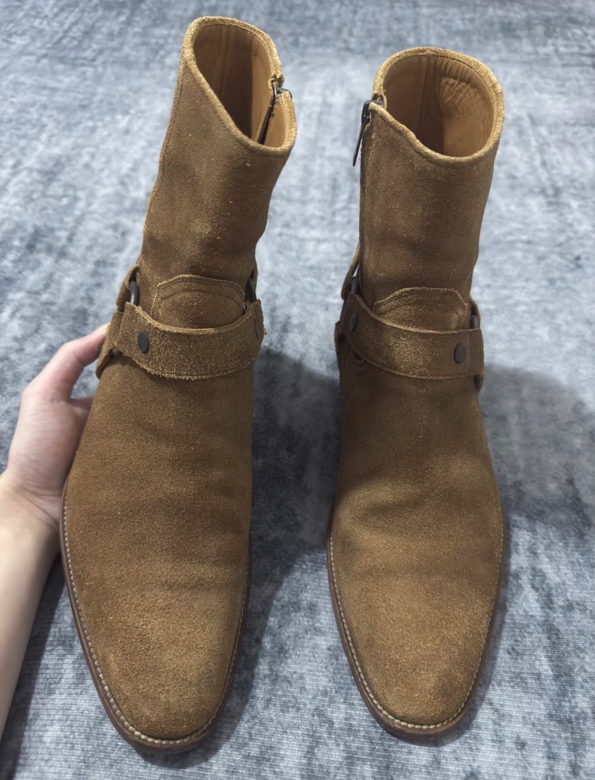 Saint Laurent Paris SLP 14SS Camel Suede Concealed Zip Ring Detail Chelsea Boots Size US 9.5 / EU 42-43 - 1 Thumbnail