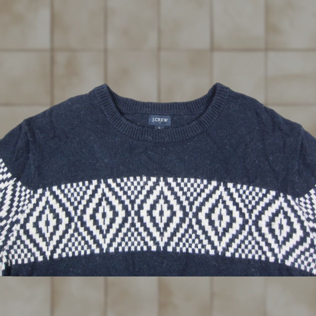 J.Crew J.CREW Sweater Mens Large Blue Fair Isle Crewneck Wool Poly Adult Knit Size US L / EU 52-54 / 3 - 1 Thumbnail