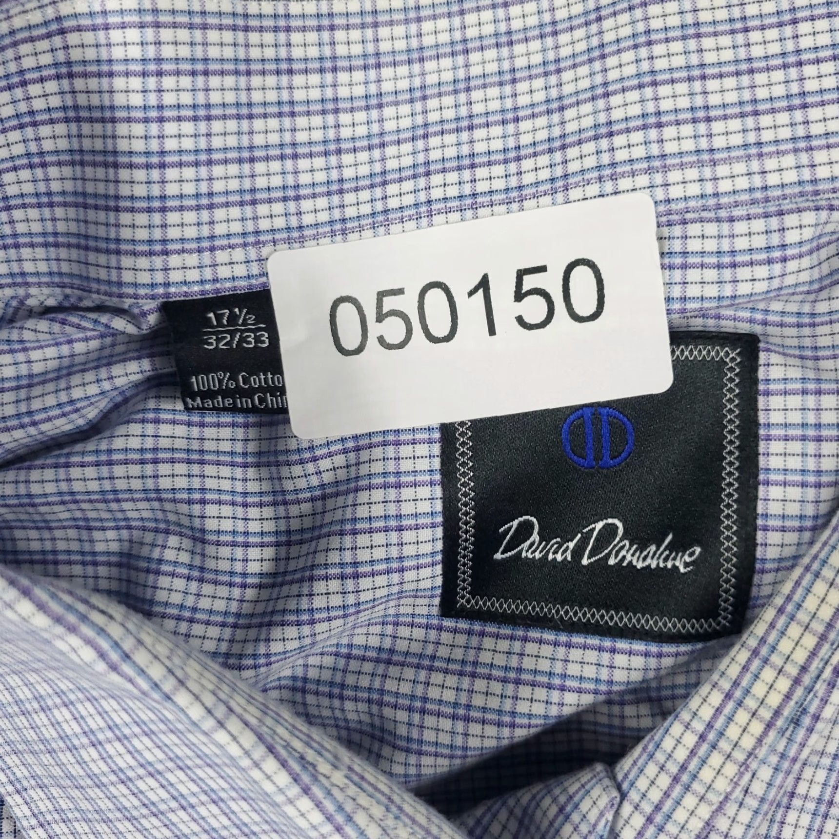 David Donahue VINTAGE David Donahue Dress Shirt Mens Size 17.5 Long Sleeve Plaid Blue 100% Cotton Business Casual Formal Wedding Size 46R - 6 Thumbnail