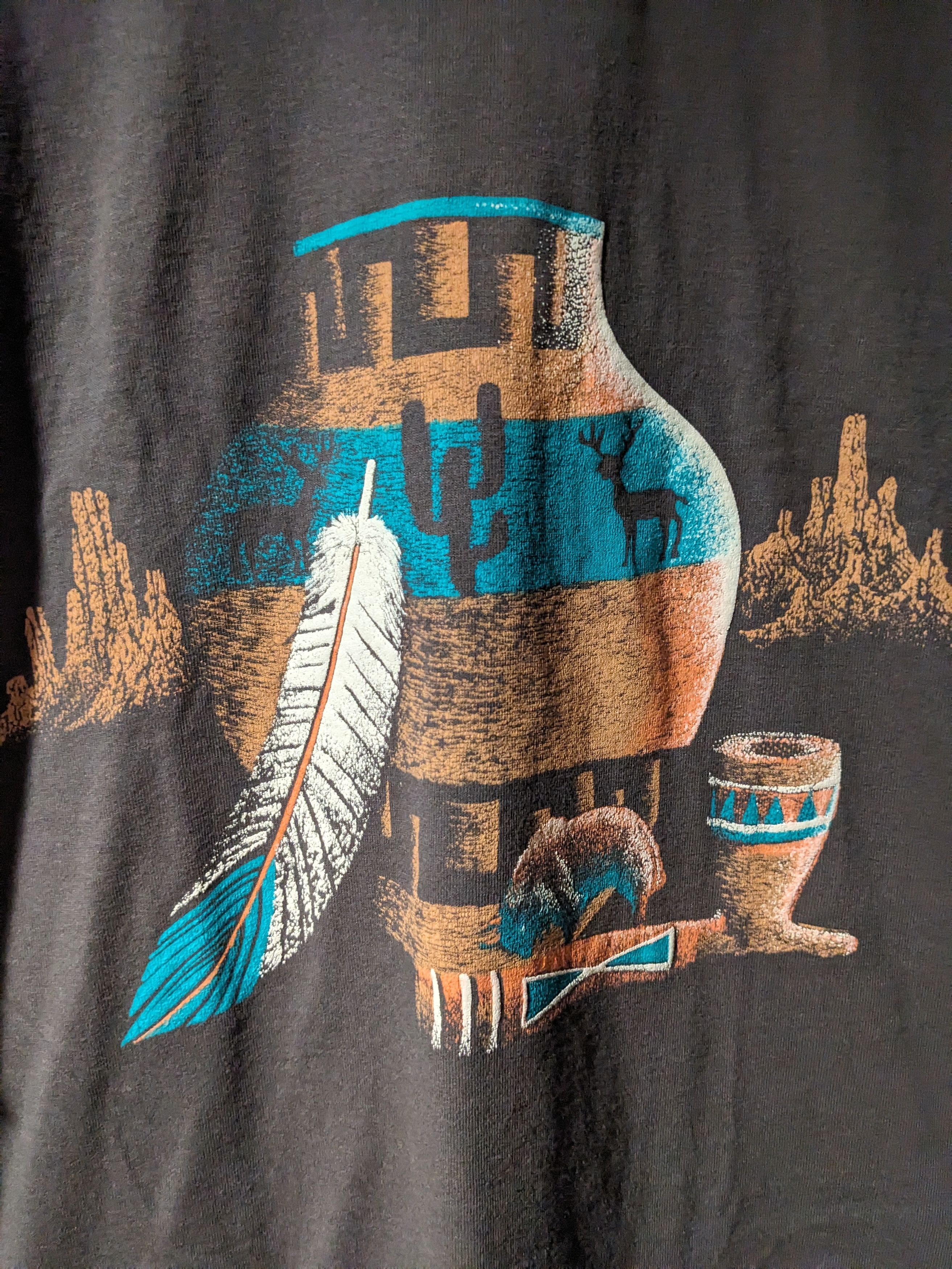 Vintage Vintage 90s Tribal Desert Pottery Clay Gray Large T-Shirt Size US L / EU 52-54 / 3 - 2 Thumbnail
