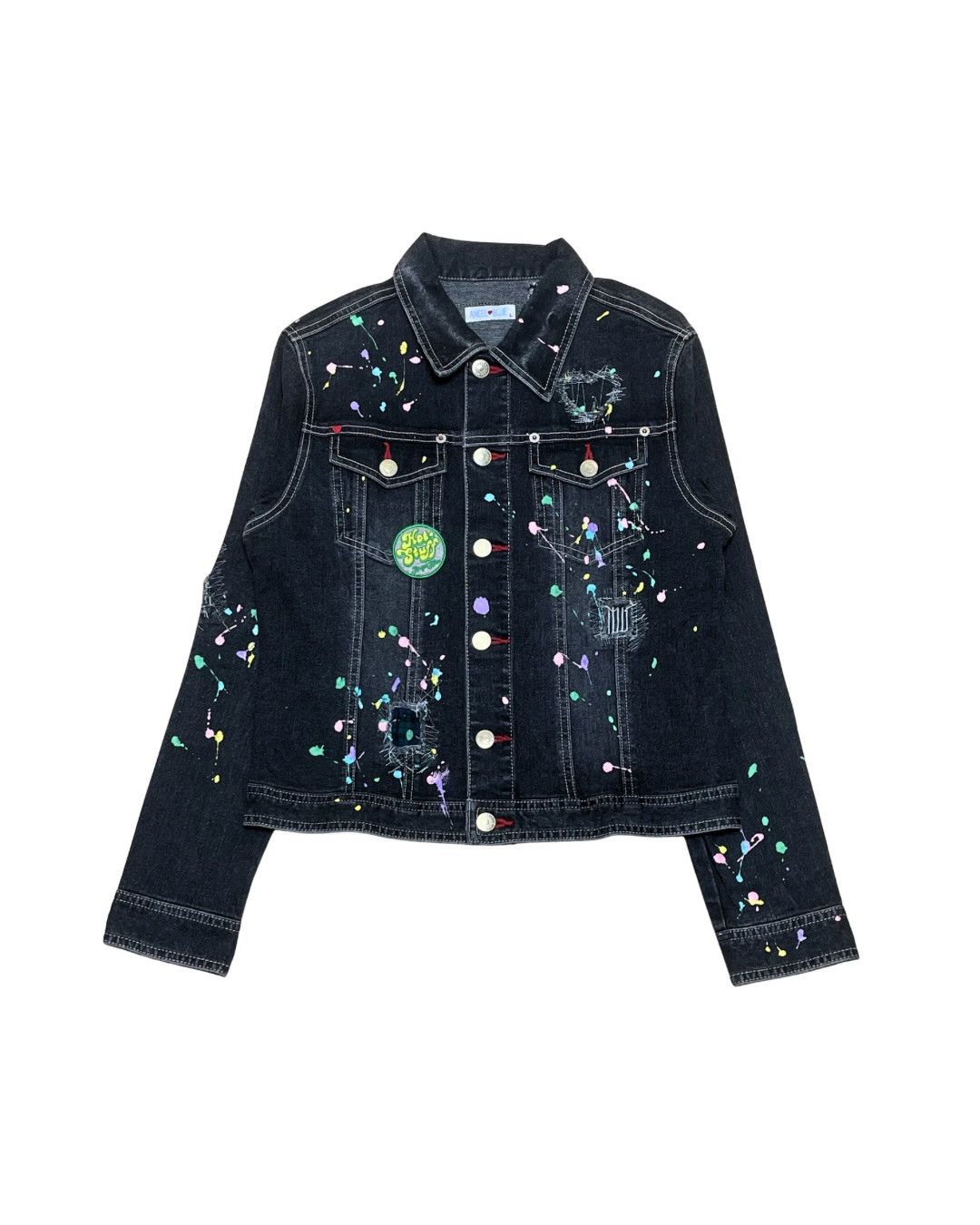Angel Blue Paint Splatter Dark Denim Jacket Size S / US 4 / IT 40 - 2 Thumbnail