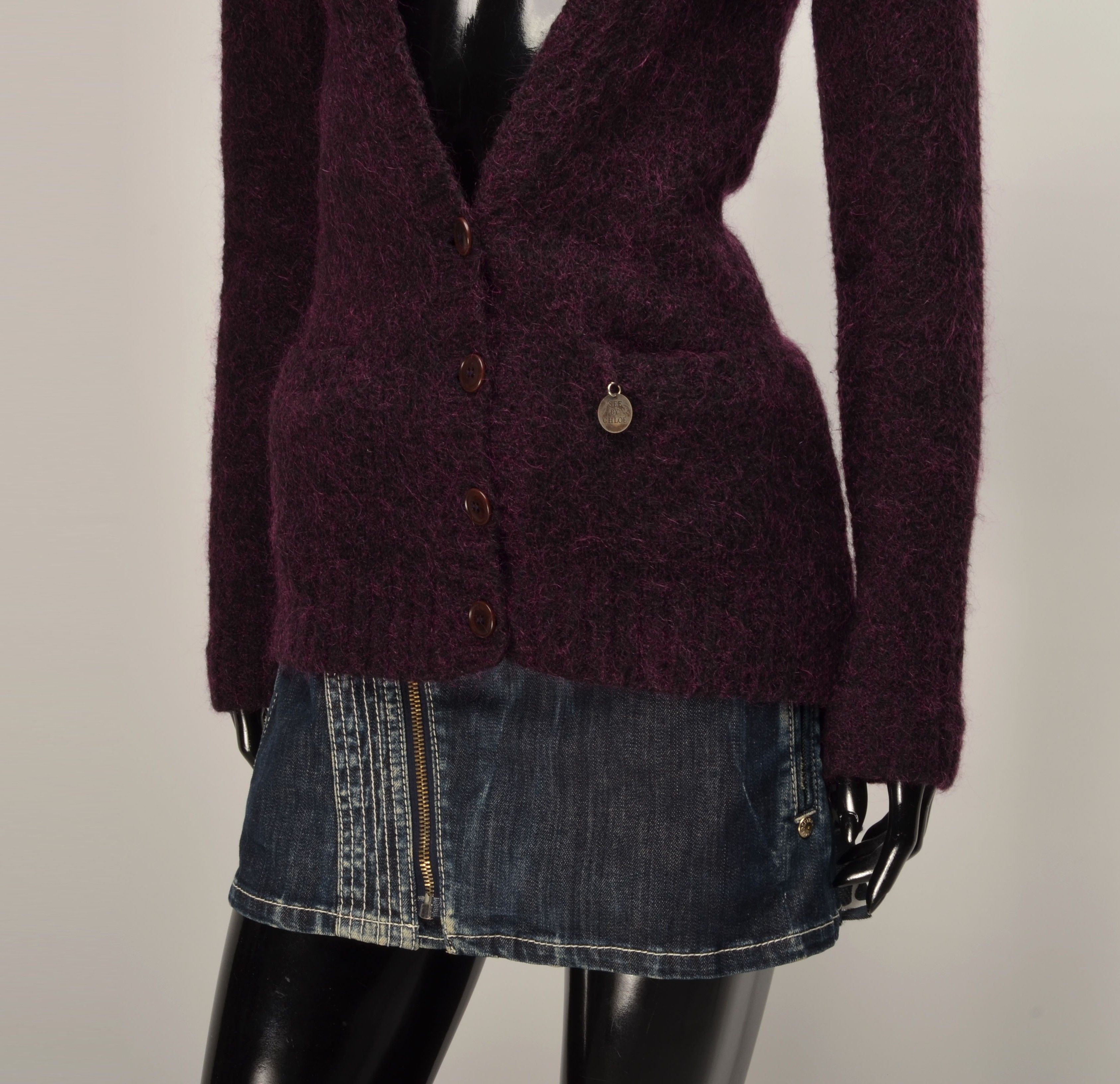 See by Chloe See by Chloe V-Neck Wool Mohair Blend Long Sleeve Cradigan Size S / US 4 / IT 40 - 3 Thumbnail