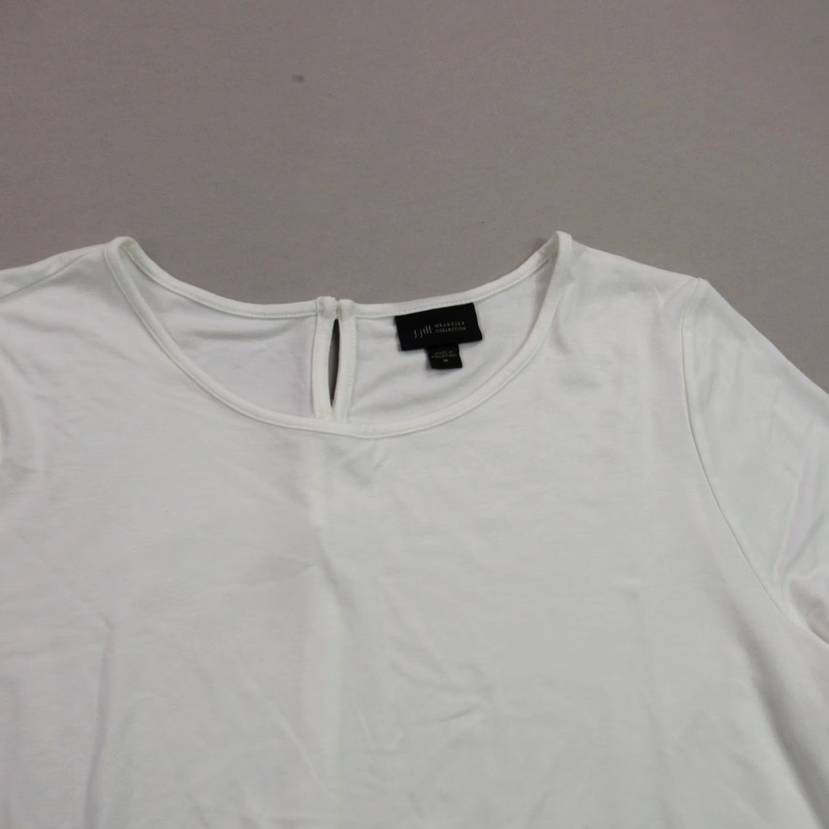 J. Jill J Jill Shirt Womens Medium Short Sleeve Casual Crew Neck White Lightweight Size M / US 6-8 / IT 42-44 - 2 Thumbnail