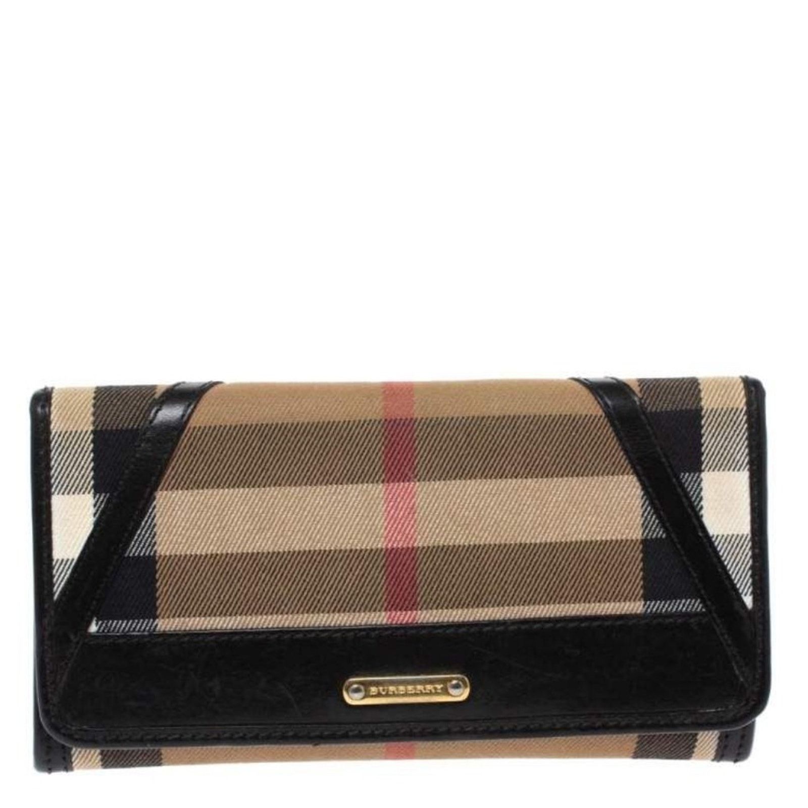 Burberry Burberry House Check Fabric and Leather Leighton Continenta Size ONE SIZE - 4 Thumbnail