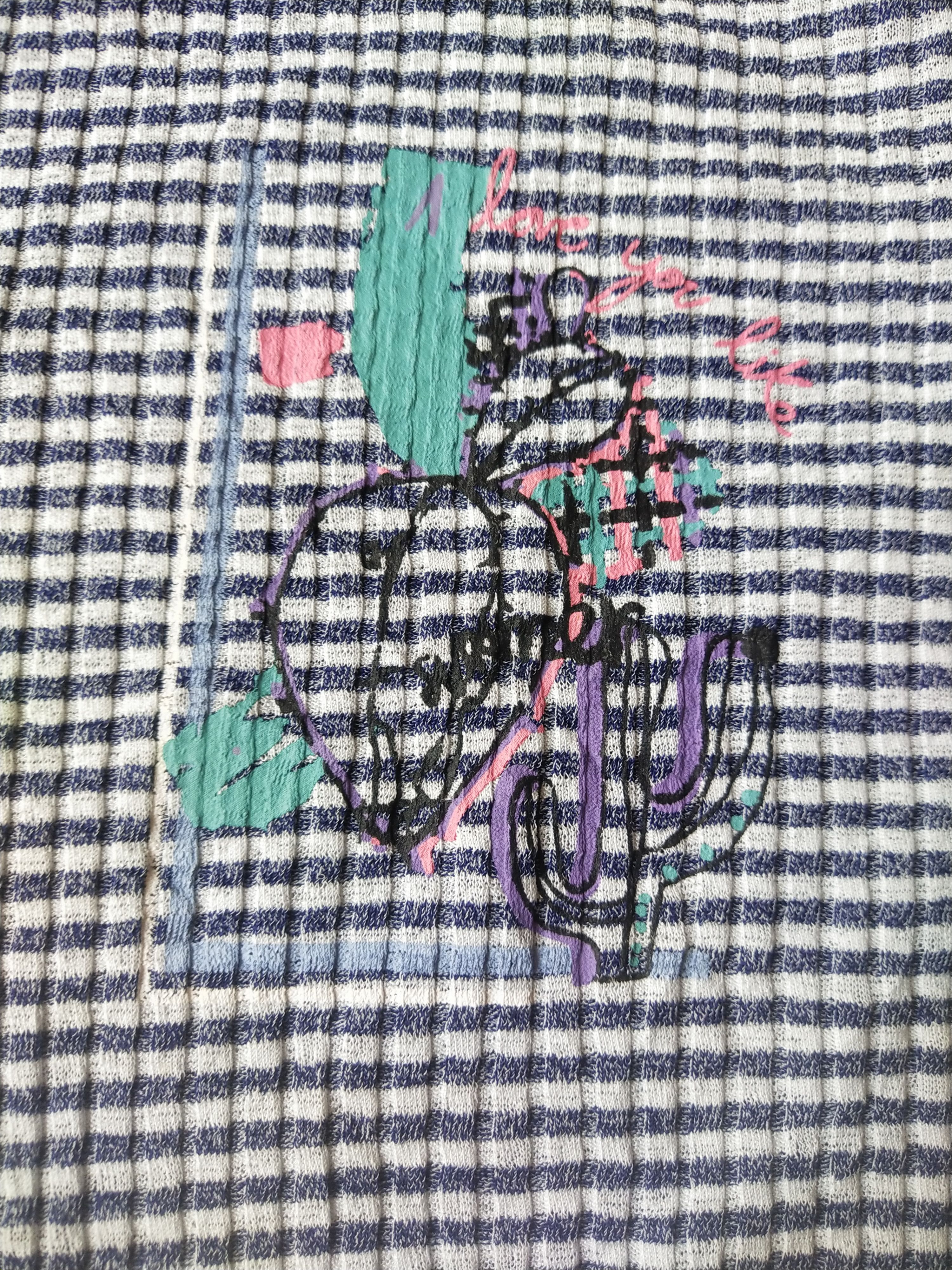 Japanese Brand Olivia Lauren Korean Brand Crinkle Striped Graphic T-Shirt Size M / US 6-8 / IT 42-44 - 3 Thumbnail