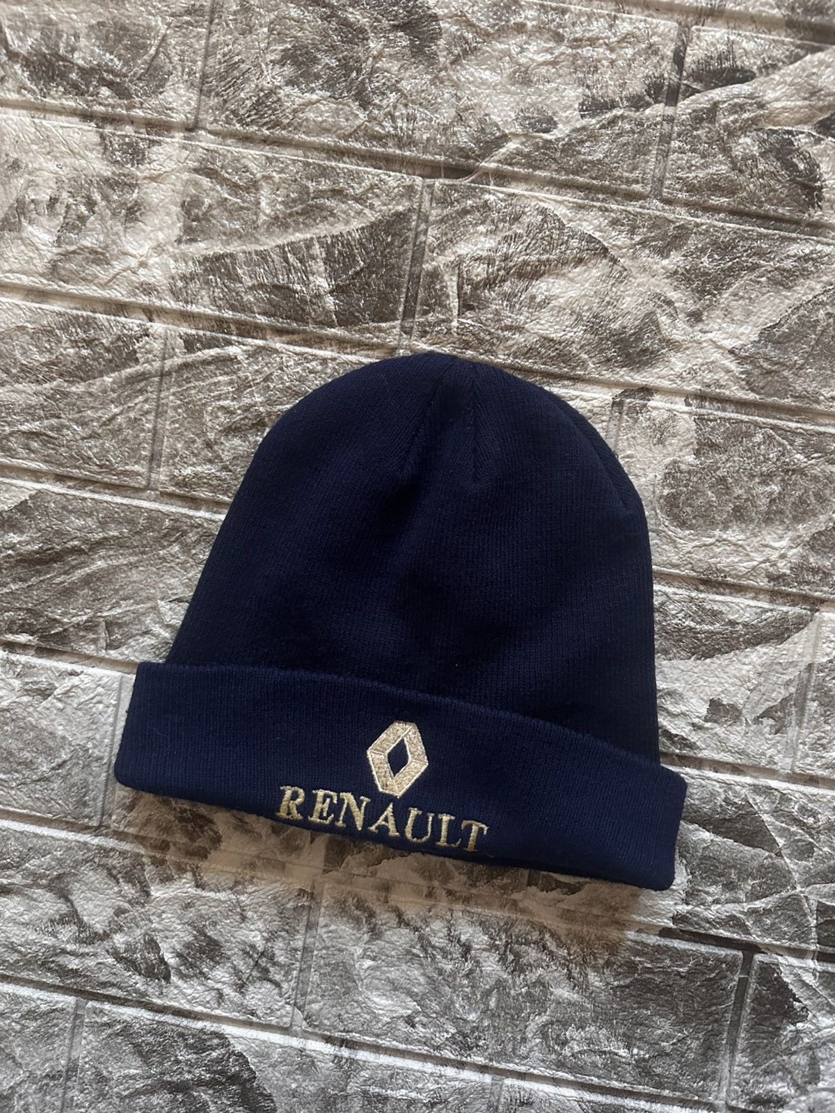 Vintage Vintage Renault Archive Logo Knit Beanie Navy Gold Y2K Size ONE SIZE - 2 Thumbnail