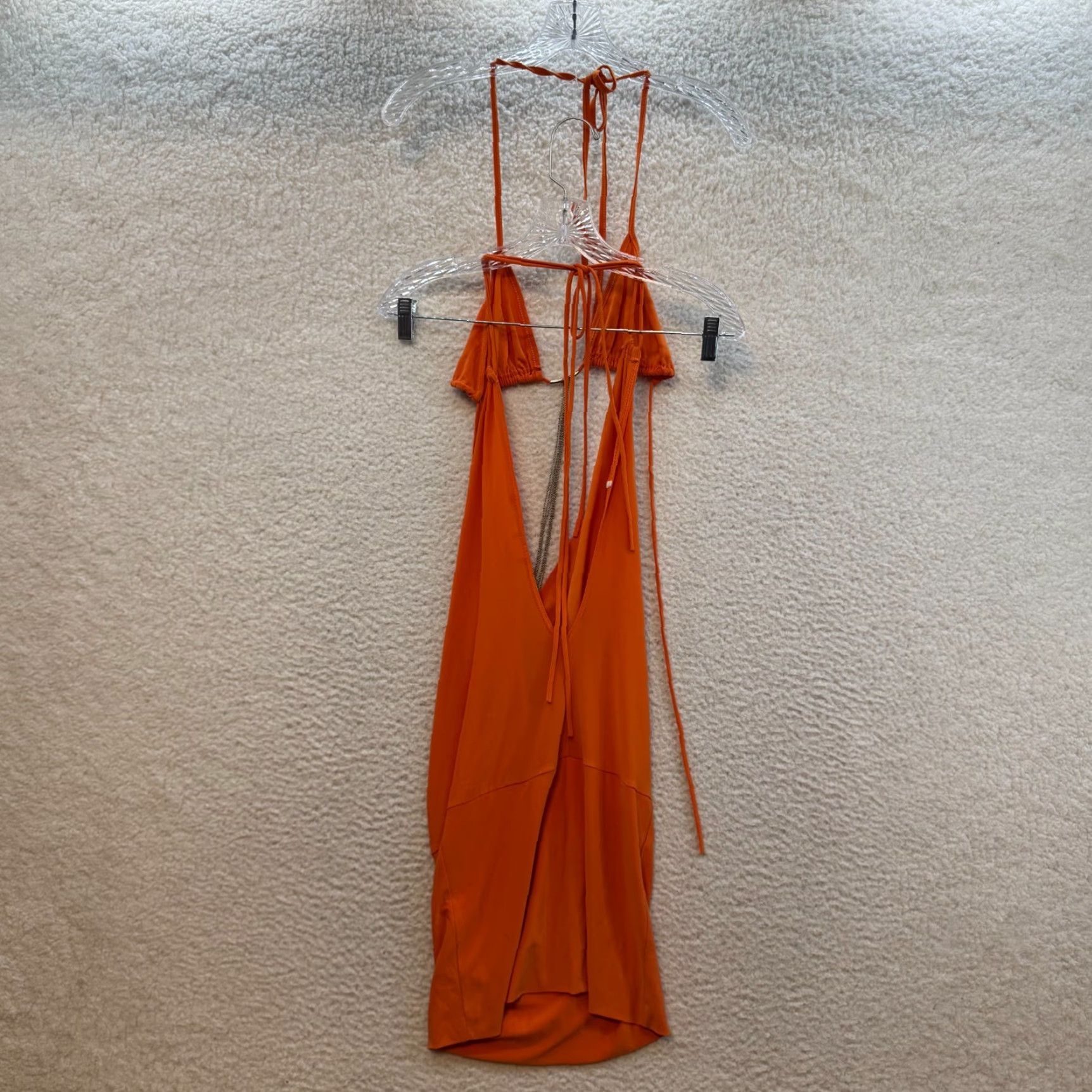 VINTAGE 90s Y2K Demore Mini Dress Orange 2 Piece Plunge Bodycon Club Rave  Womens S Small