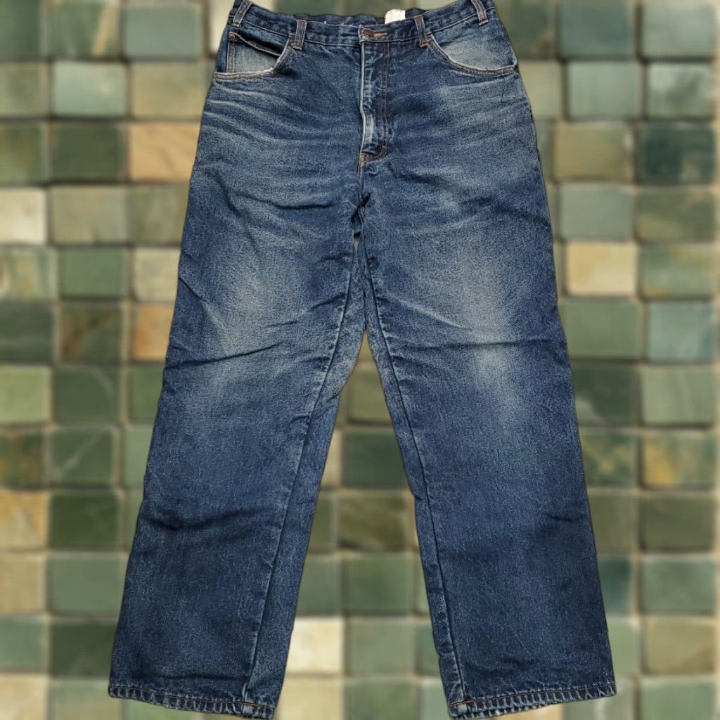 Dickies VINTAGE Dickies Jeans Mens 34x30 Blue Faded Whiskered Denim Flannel Lined Work Jeans Size US 34 / EU 50 - 1 Thumbnail