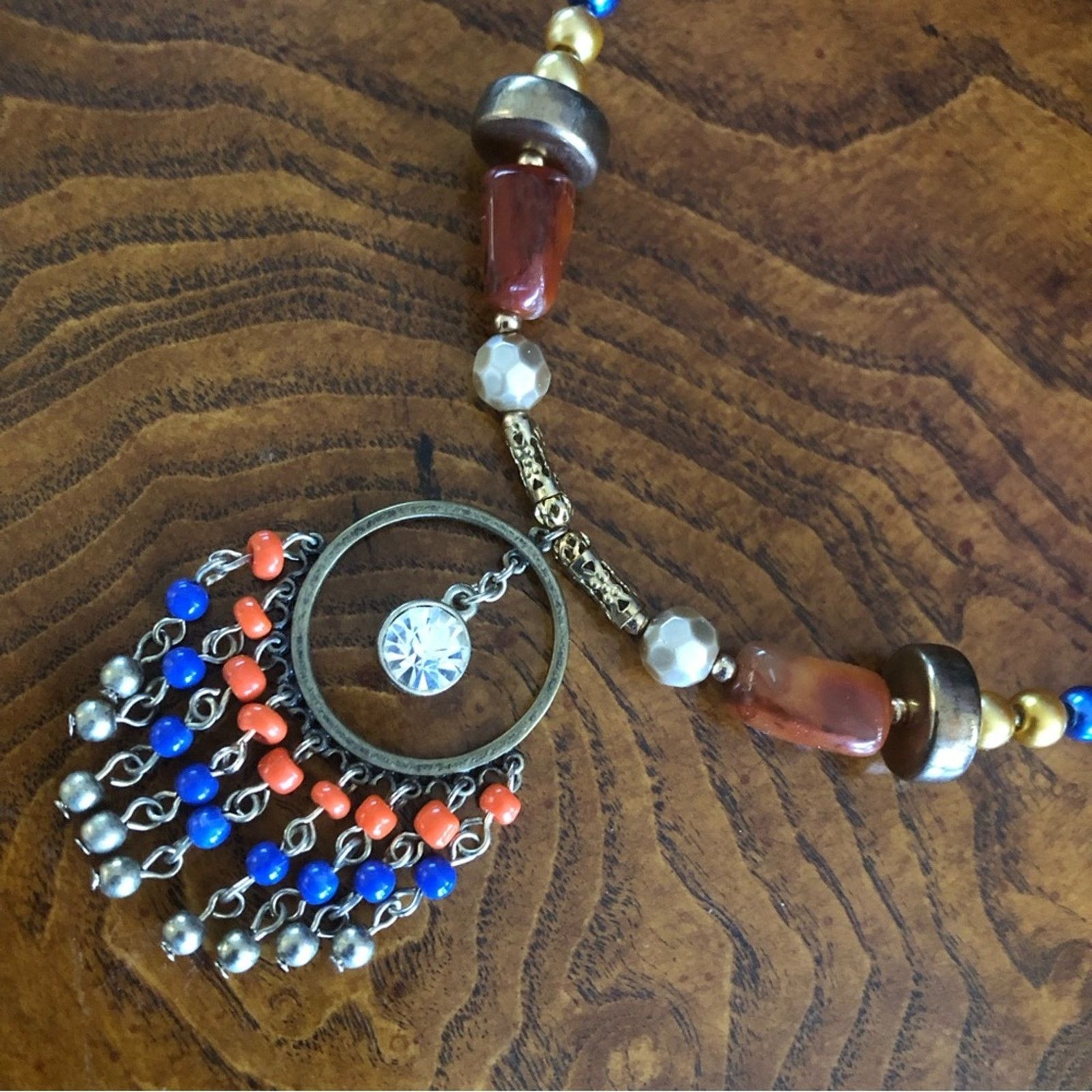 Handmade Handcrafted repurpose glass bead fringe Pearl necklace Size ONE SIZE - 8 Thumbnail