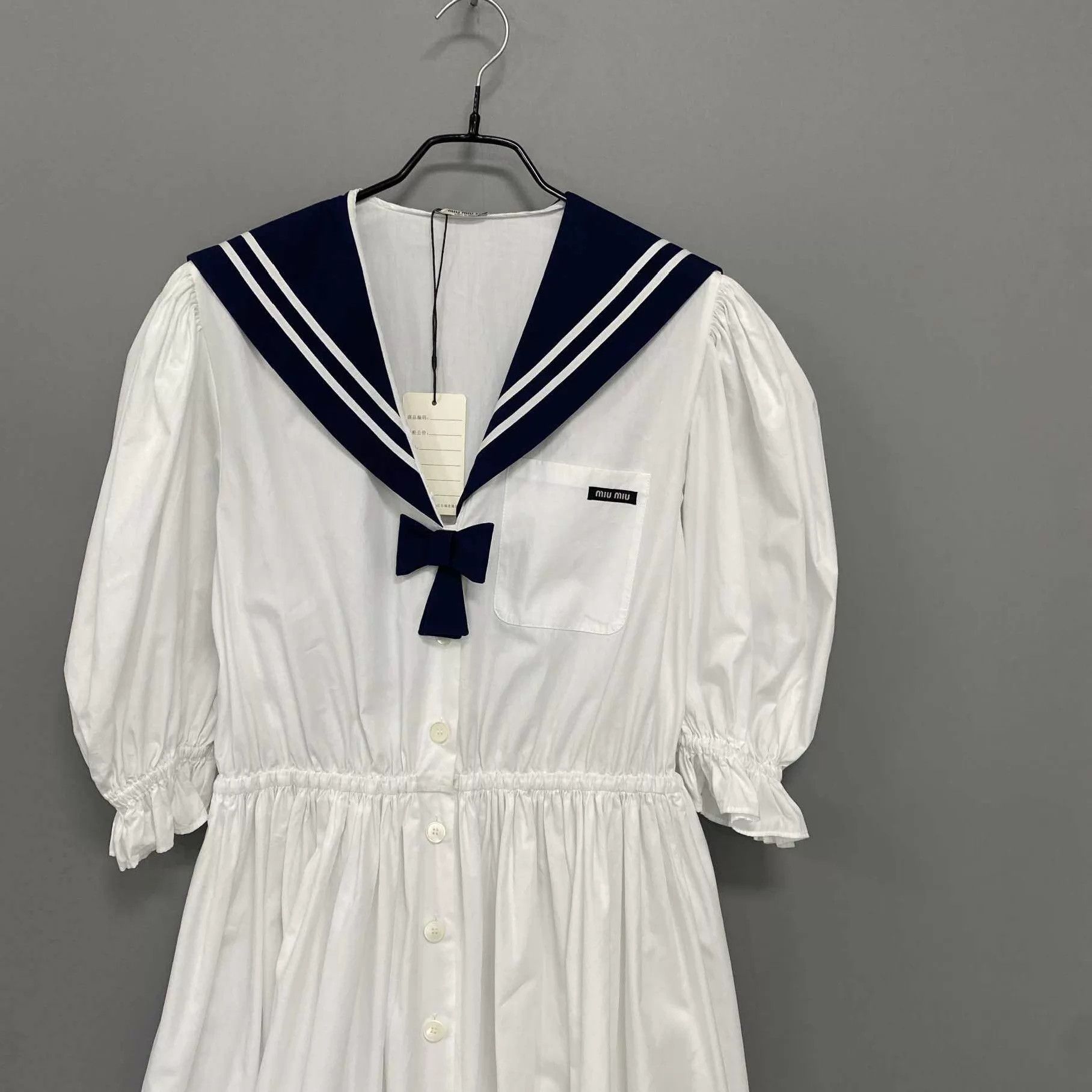 Miu Miu MIU MIU Navy Collar Embroidered Logo Dress 40 Size S / US 4 / IT 40 - 2 Thumbnail
