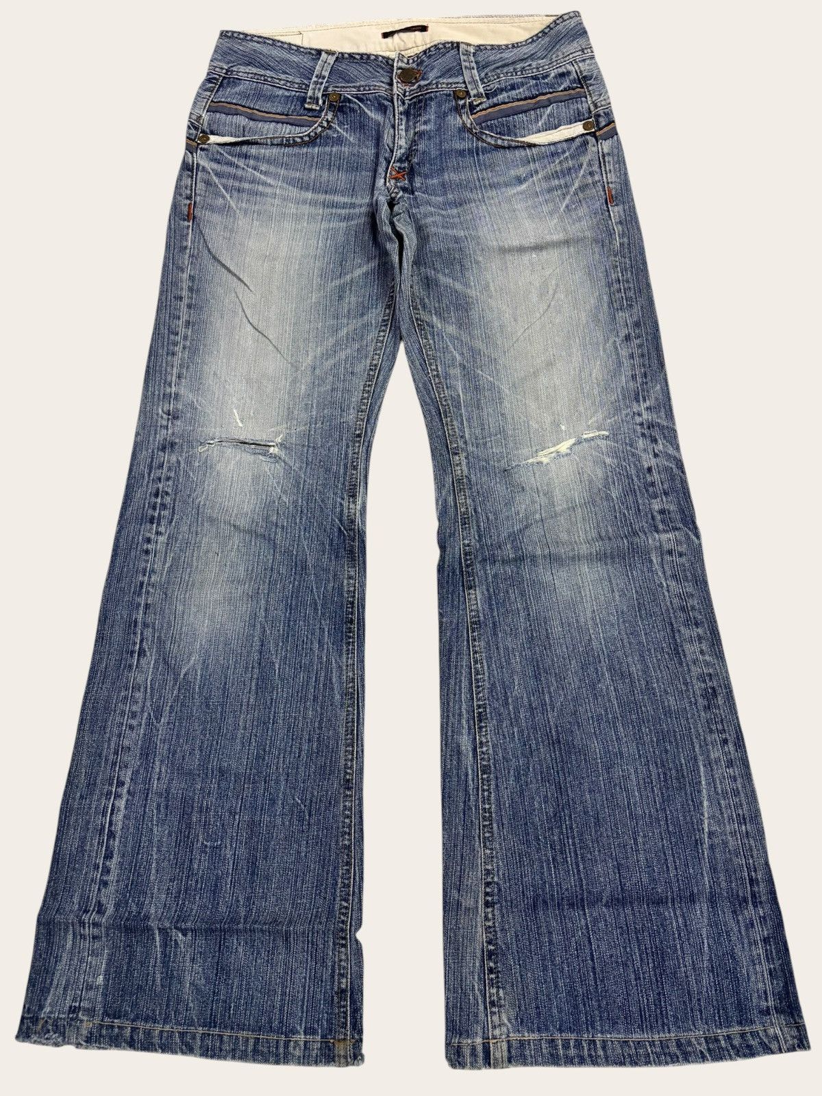 If Six Was Nine Japan Blue Way Grunge Faded Heavy Flared Jeans Size US 33 - 2 Thumbnail