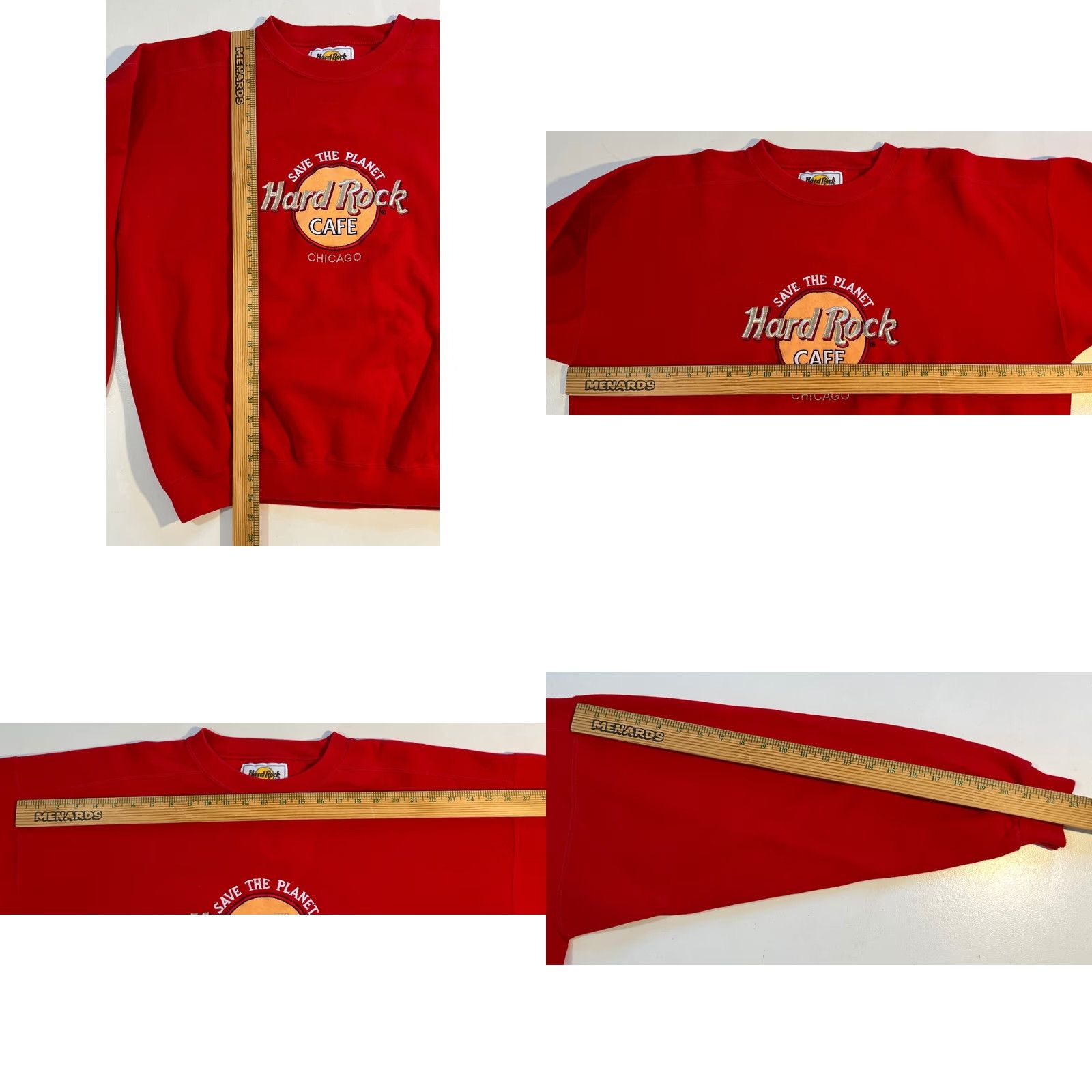 Hard Rock Cafe VINTAGE Hard Rock Cafe Chicago Save the Planet Crew Sweatshirt XL Red Cotton Blend Fleece Embroidered Unisex Adults Sweatshirt 90s USA Size US XL / EU 56 / 4 - 8 Thumbnail