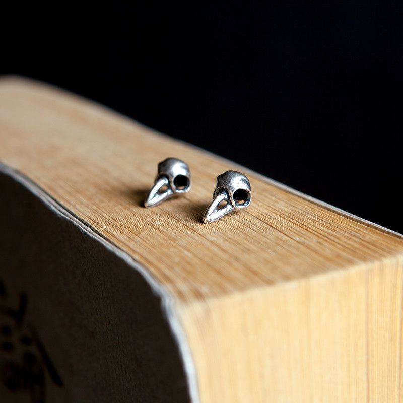 Sterling Silver Bird Skull Punk Earrings One Pairs Chrome Jewelry Size ONE SIZE - 4 Thumbnail