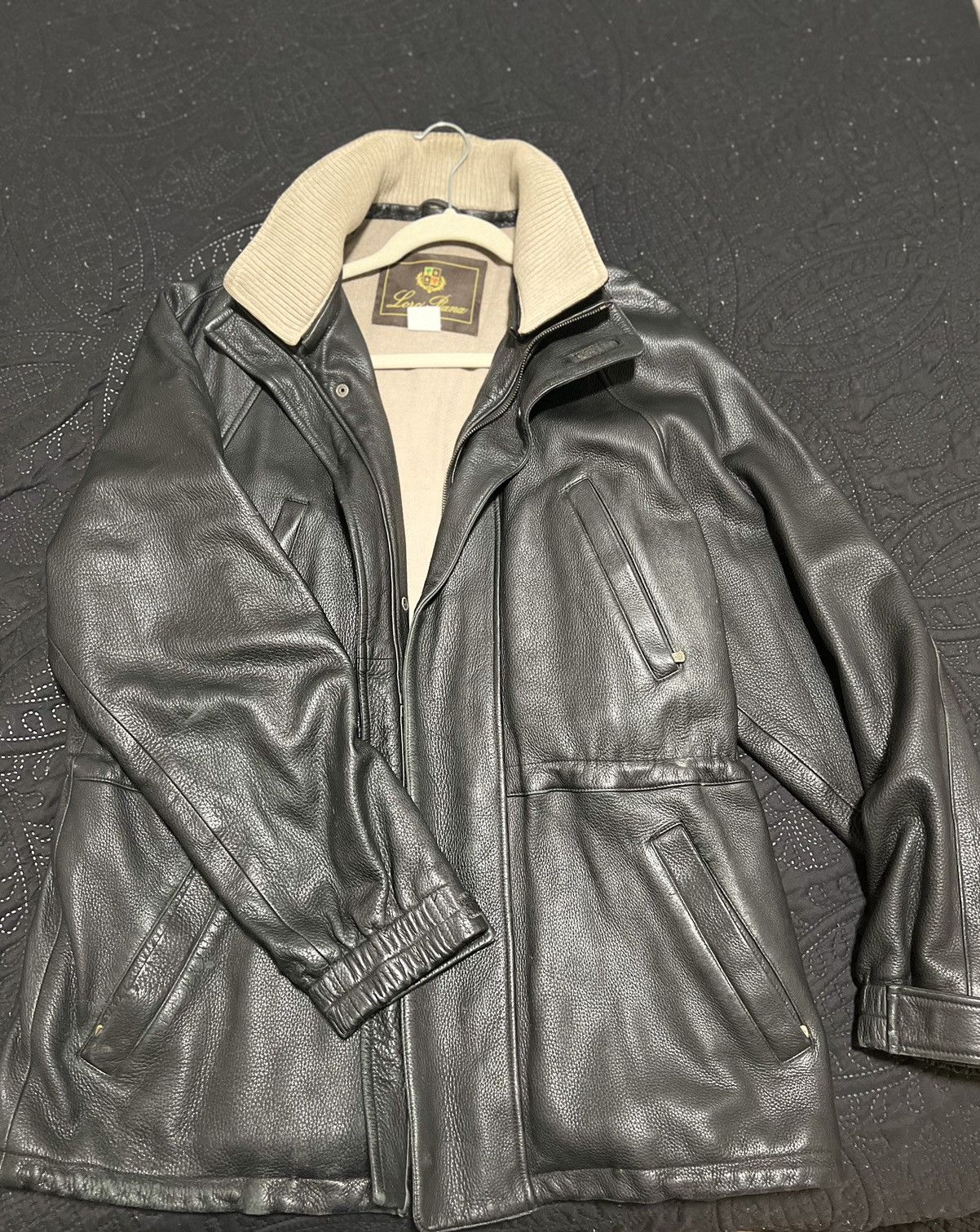 image of Loro Piana Deer Leather Jacket W Cashmere Lining - XL in Black, Men's