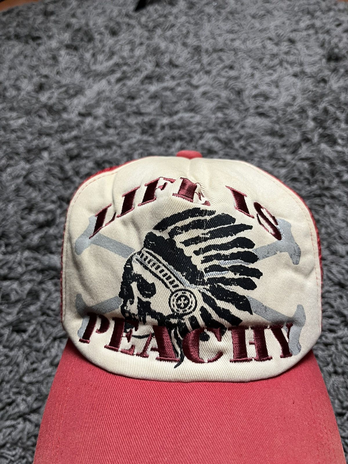 Japanese Brand Japanese Brand "Life Is Peachy" Distressed Trucker Cap Size ONE SIZE - 3 Thumbnail