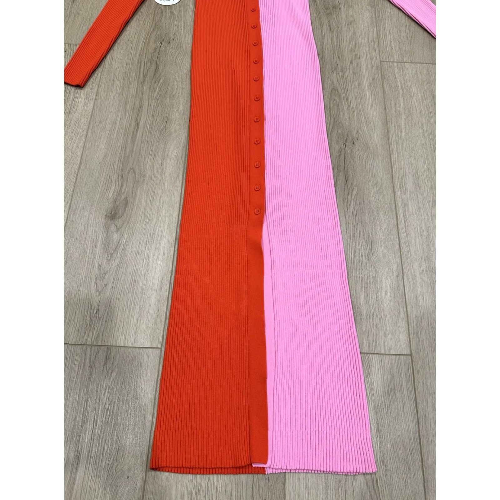 Staud STAUD Shoko Colorblock Sweater Dress Women L Red/Pink Midi V-Neck Long Sleeve Bodycon NWT Size L / US 10 / IT 46 - 2 Thumbnail