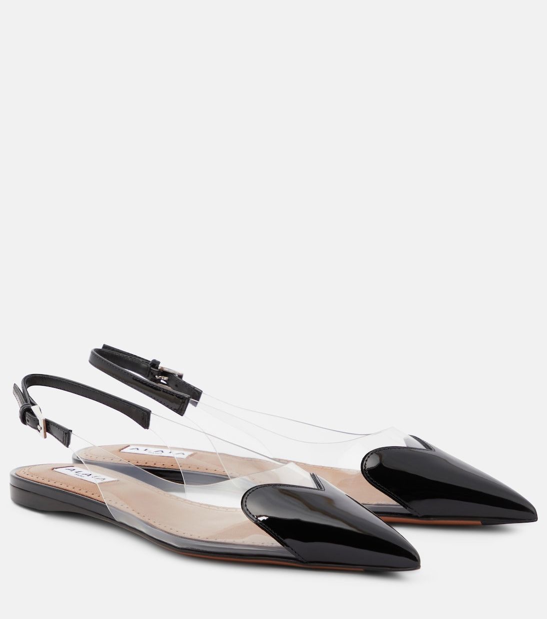 Alaia Cœur heart leather-trimmed PVC flats in black Size US 8 / IT 38 - 1 Thumbnail