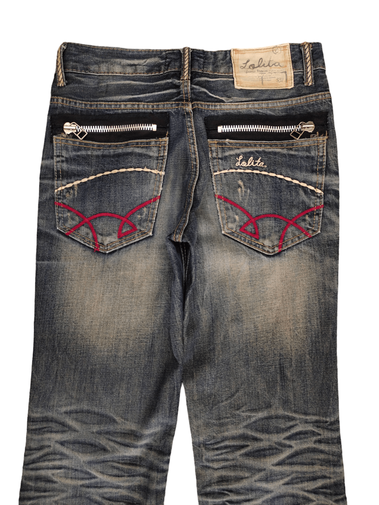 Japanese Brand Vintage Y2k Lolita Zipper Pocket Clawmark Faded Denim Jeans Size US 29 - 2 Thumbnail