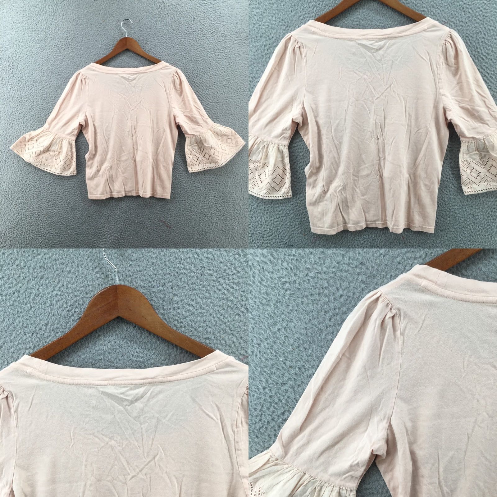 Banana Republic Banana Republic Blouse Top Womens Petite M Pink Cotton Eyelet Lace Bell Sleeve shirt Size M / US 6-8 / IT 42-44 - 8 Thumbnail