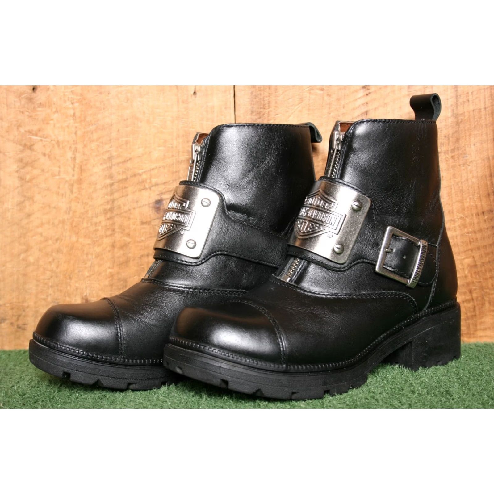Harley Davidson Harley-Davidson Charisma Boots Biker Leather Ankle Zip Front Metal Logo Plate Sz. 6 Womens Black Size US 4 / IT 34 - 4 Thumbnail