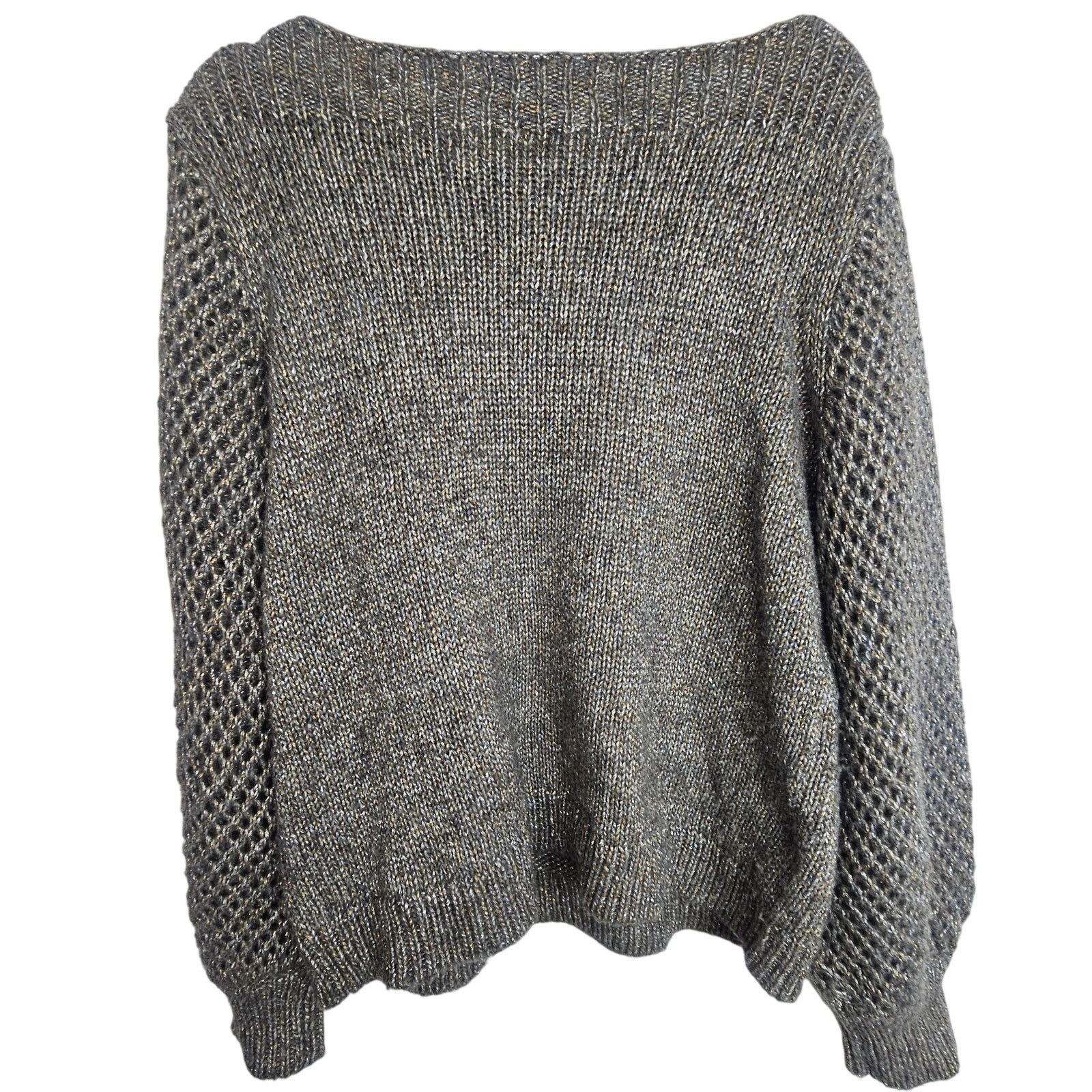 Tommy Bahama Women Wool Metallic Sweater M Open Knit Sleeves