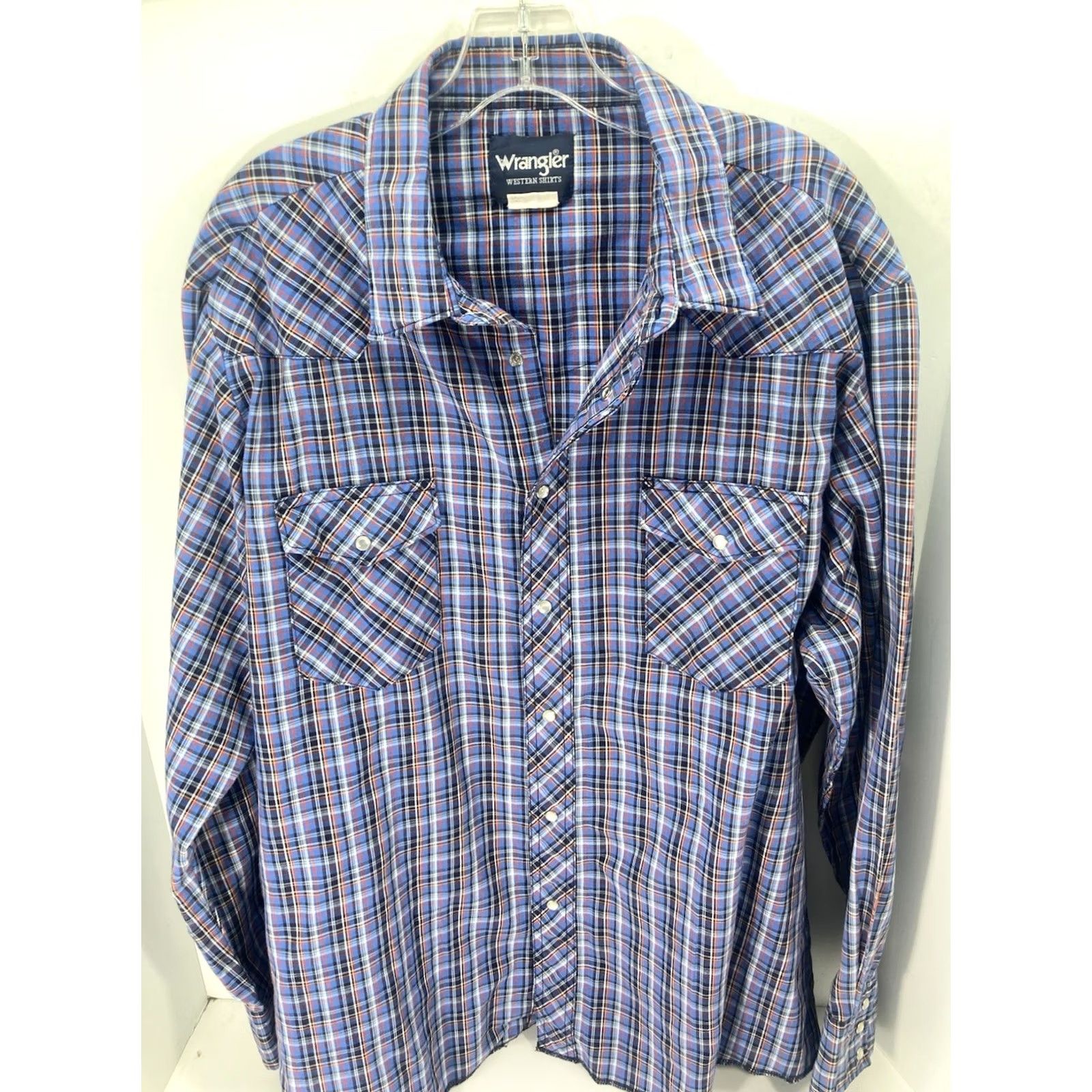 Wrangler VINTAGE Wrangler Pearl Snap Shirt Men XL Blue Plaid Long Sleeve Western Mens Size US XL / EU 56 / 4 - 2 Thumbnail