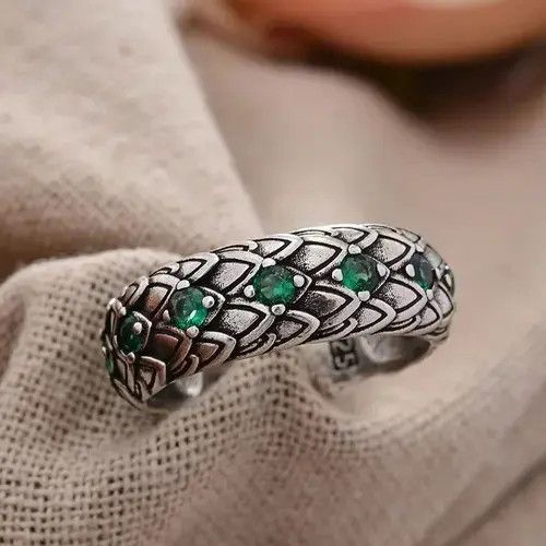 Jewelry Retro Green Crystal Scales Ring Size ONE SIZE - 4 Thumbnail
