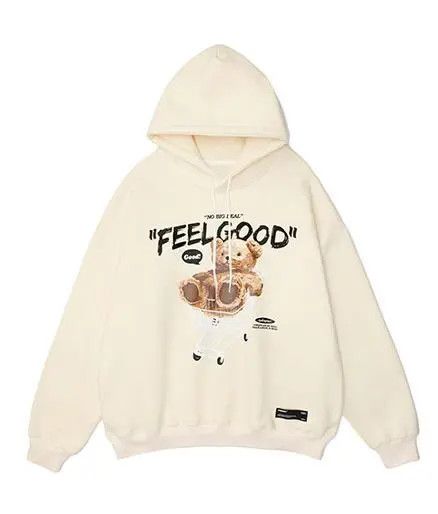 image of Feel Good Bear Hoodies in Beige, Men's (Size Large)