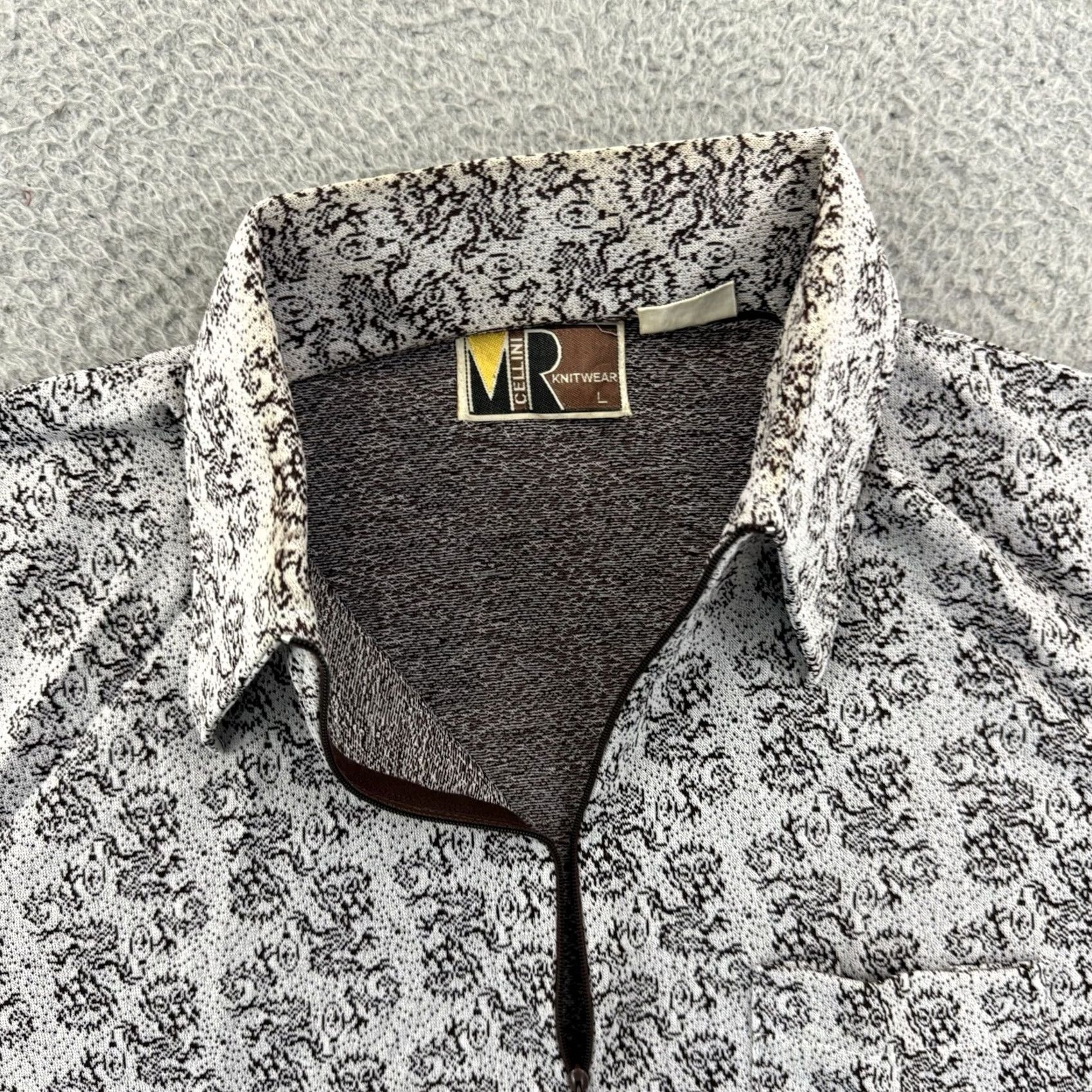 DANCER VINTAGE Cellini Knitwear Mens M Dagger Collar 1/4 Zip Nylon 70s Dance Disco Shirt Size 40R - 6 Thumbnail