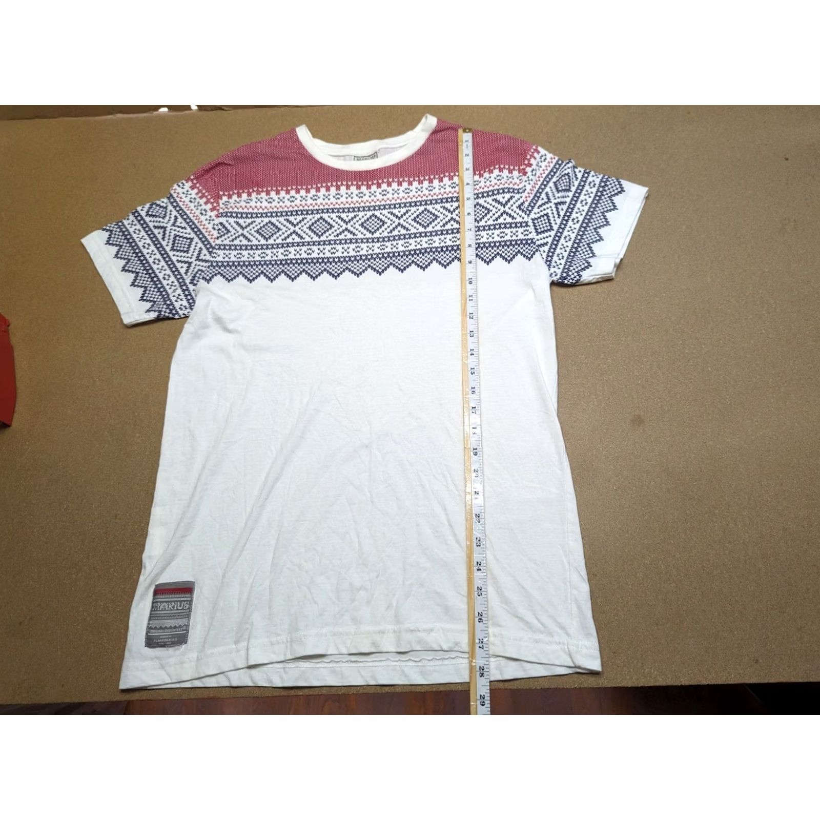 Vintage Marius of Norway Mens T-Shirt Nordic White Fair isle Short Sleeves Tee L Size US L / EU 52-54 / 3 - 5 Thumbnail