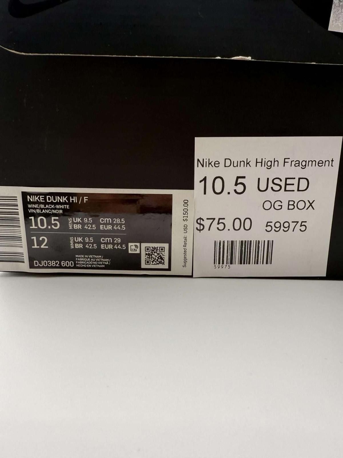 Nike Nike Dunk High Fragment Wine Black White 10.5 Used OG Box Size US 10.5 / EU 43-44 - 9 Thumbnail
