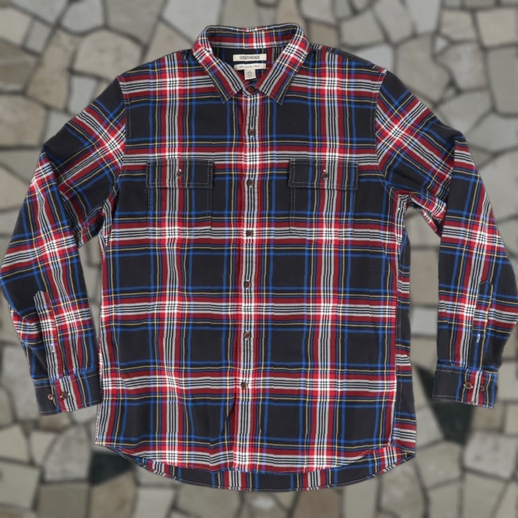 Vintage Goodthreads Shirt Plaid Navy Blue Slim XL Mens Cotton Flannel Size US XL / EU 56 / 4 - 1 Thumbnail