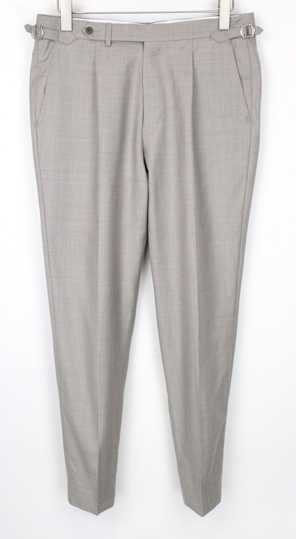 image of Suitsupply Vigo Uk40L Grey Wool Pleated Front Trousers 71910, Men's