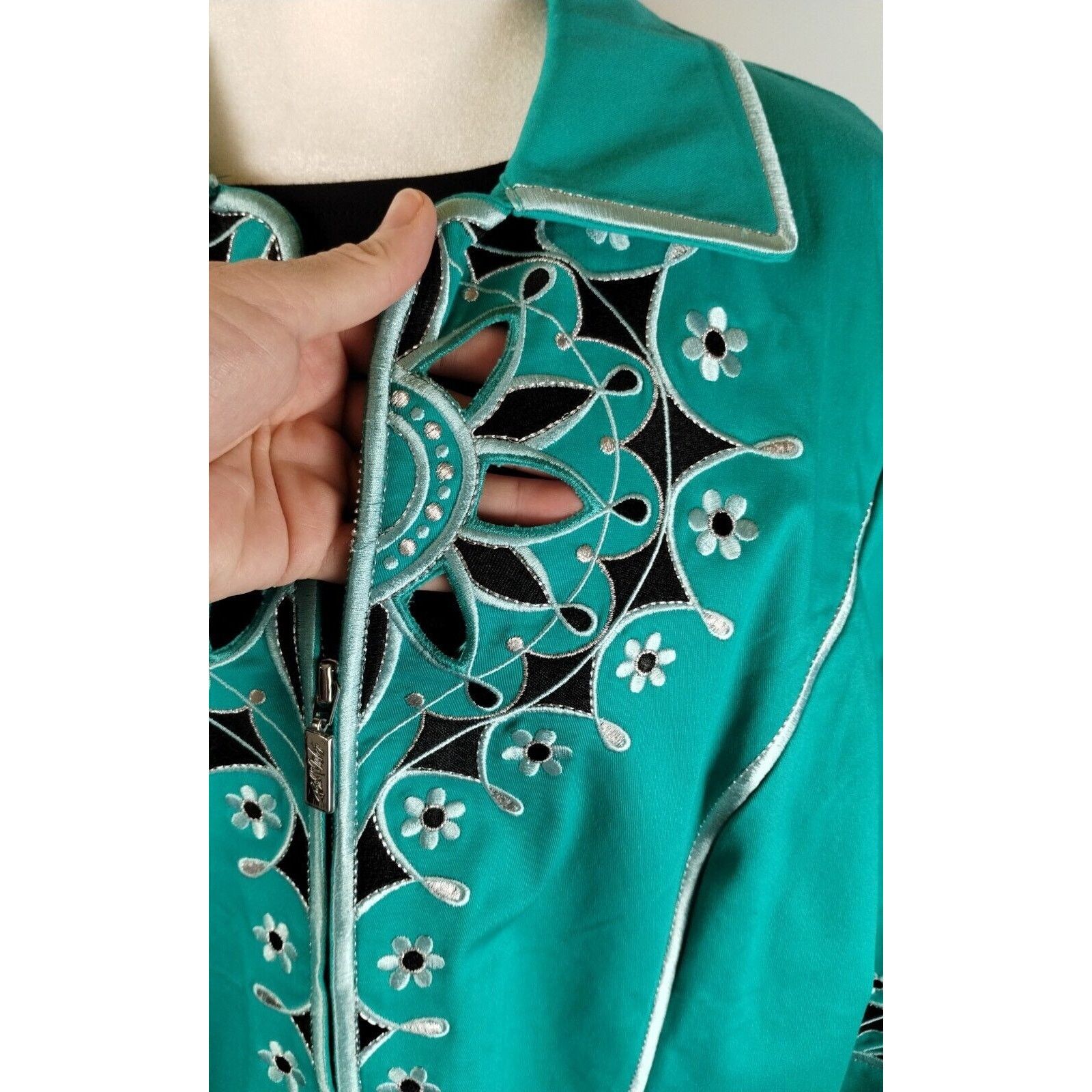 Vintage Bob Mackey Jacket - 1X Teal Embroidered - Blemished Size XL / US 12-14 / IT 48-50 - 7 Thumbnail