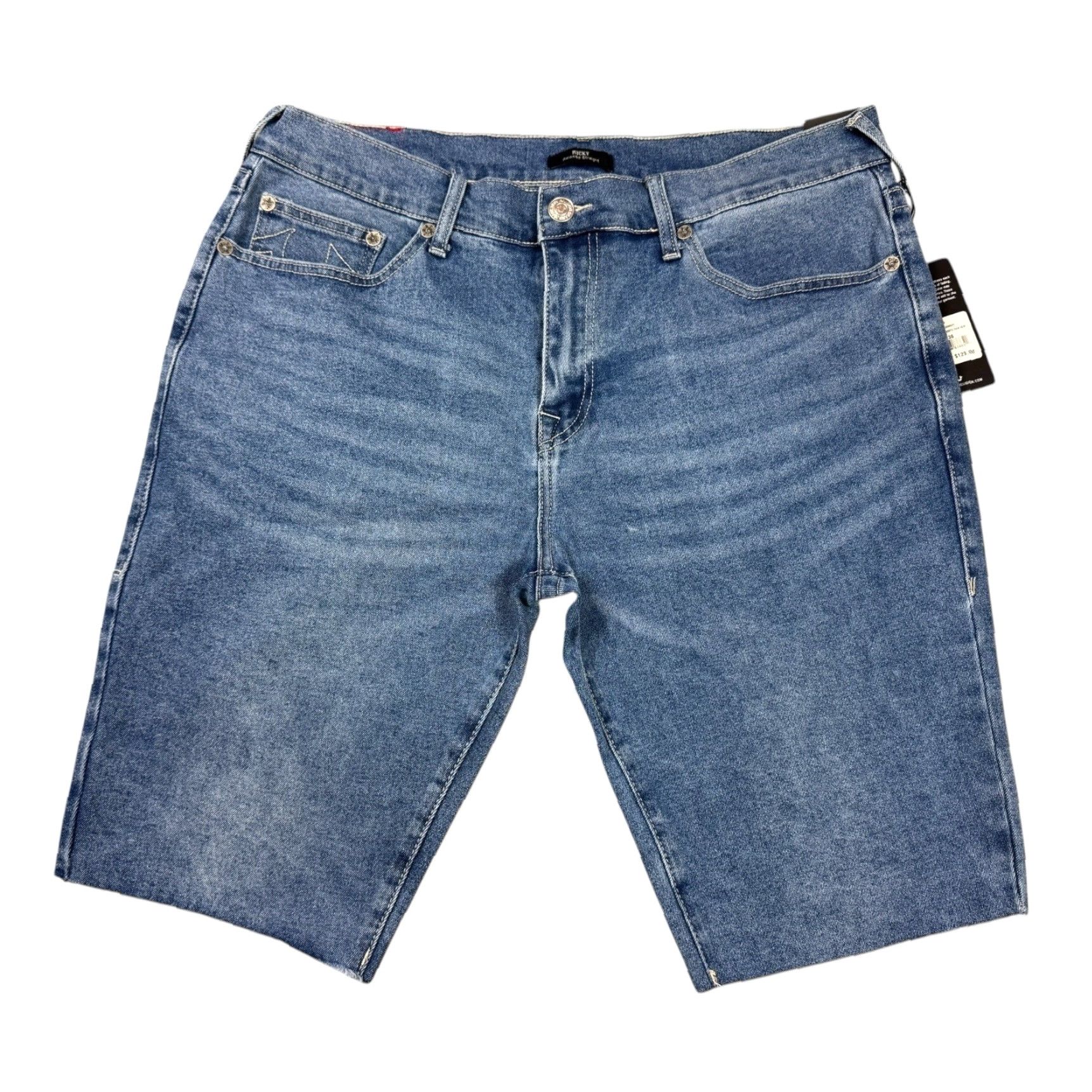 True Religion Mens Denim Shorts Size 36 Relaxed Fit Raw Hem Cotton