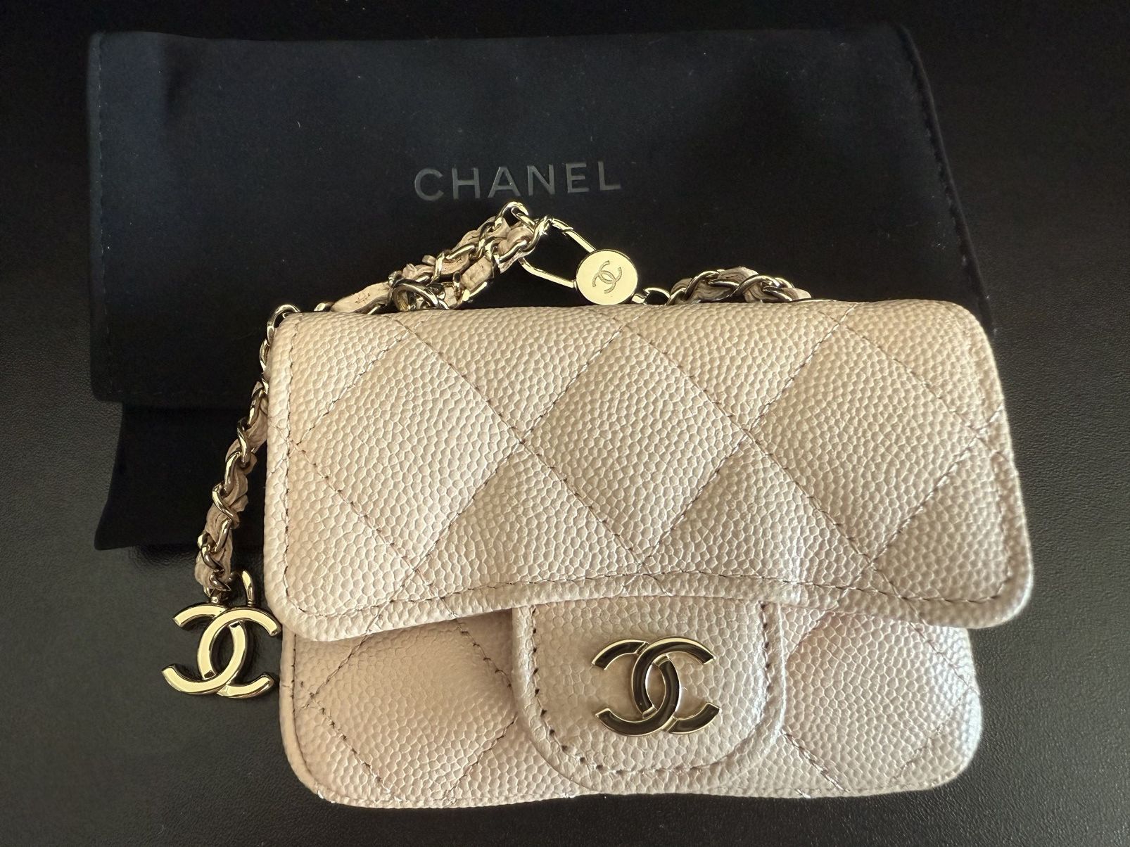 Chanel Caviar Quilted Mini Chain Belt Bag Light Beige