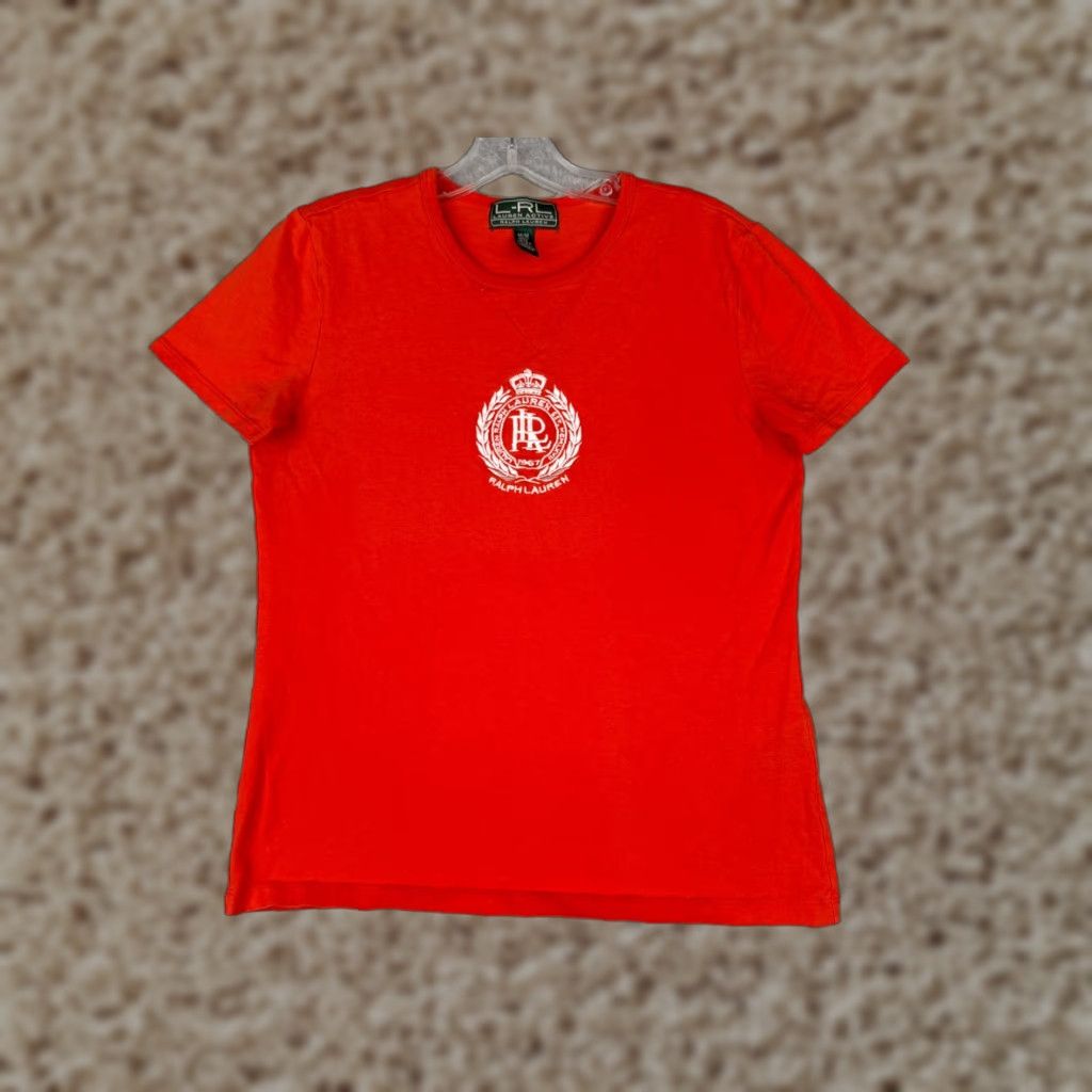 Ralph Lauren Lauren Ralph Lauren Shirt Women M Orange Crew Neck Cotton Crest Logo Casual Short Sleeve All Seasons Fashion Tee Mens Womens? Size M / US 6-8 / IT 42-44 - 1 Thumbnail