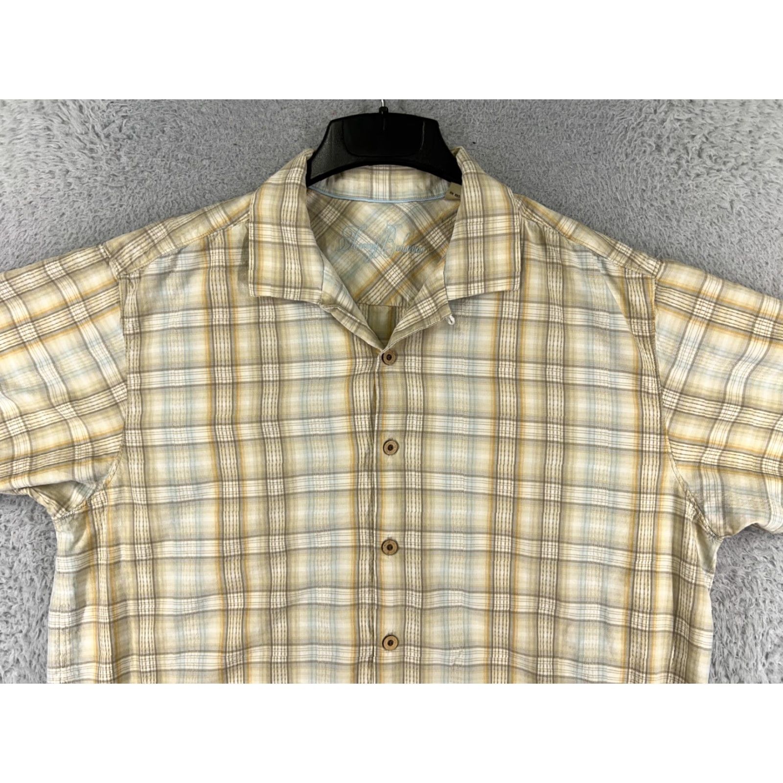 Tommy Bahama Tommy Bahama Shirt Men XL Beige Silk Plaid Button-Up Short Sleeve Collared Beach Hawaiian Vacation Resort Pattern: Plaid Size US XL / EU 56 / 4 - 6 Thumbnail