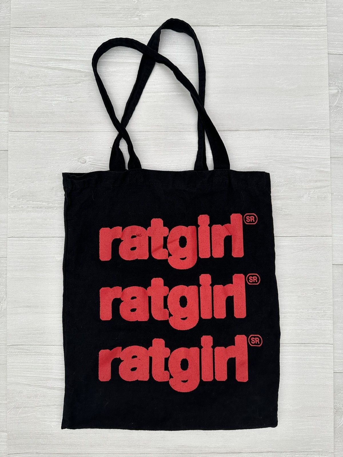 image of Stray Rats Rat Girl Repeat Logo Tote Bag Black + Red Bred, Men's